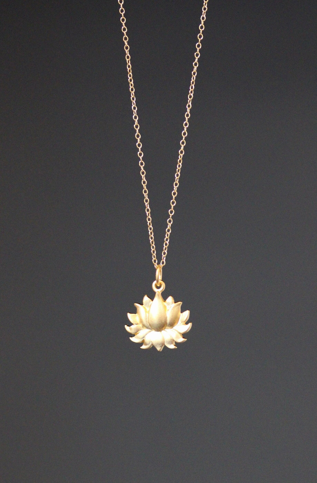 Gold Vermeil Lotus Flower Pendant Necklace on Gold Filled Chain