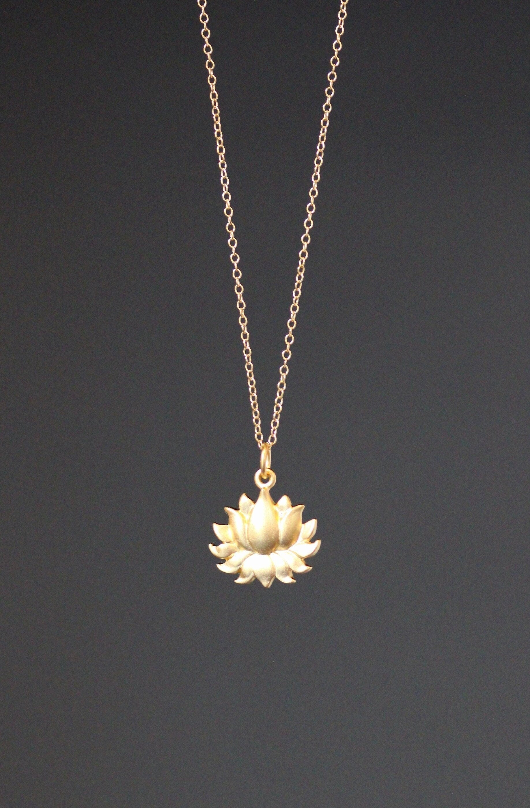 Gold Vermeil Lotus Flower Pendant Necklace on Gold Filled Chain