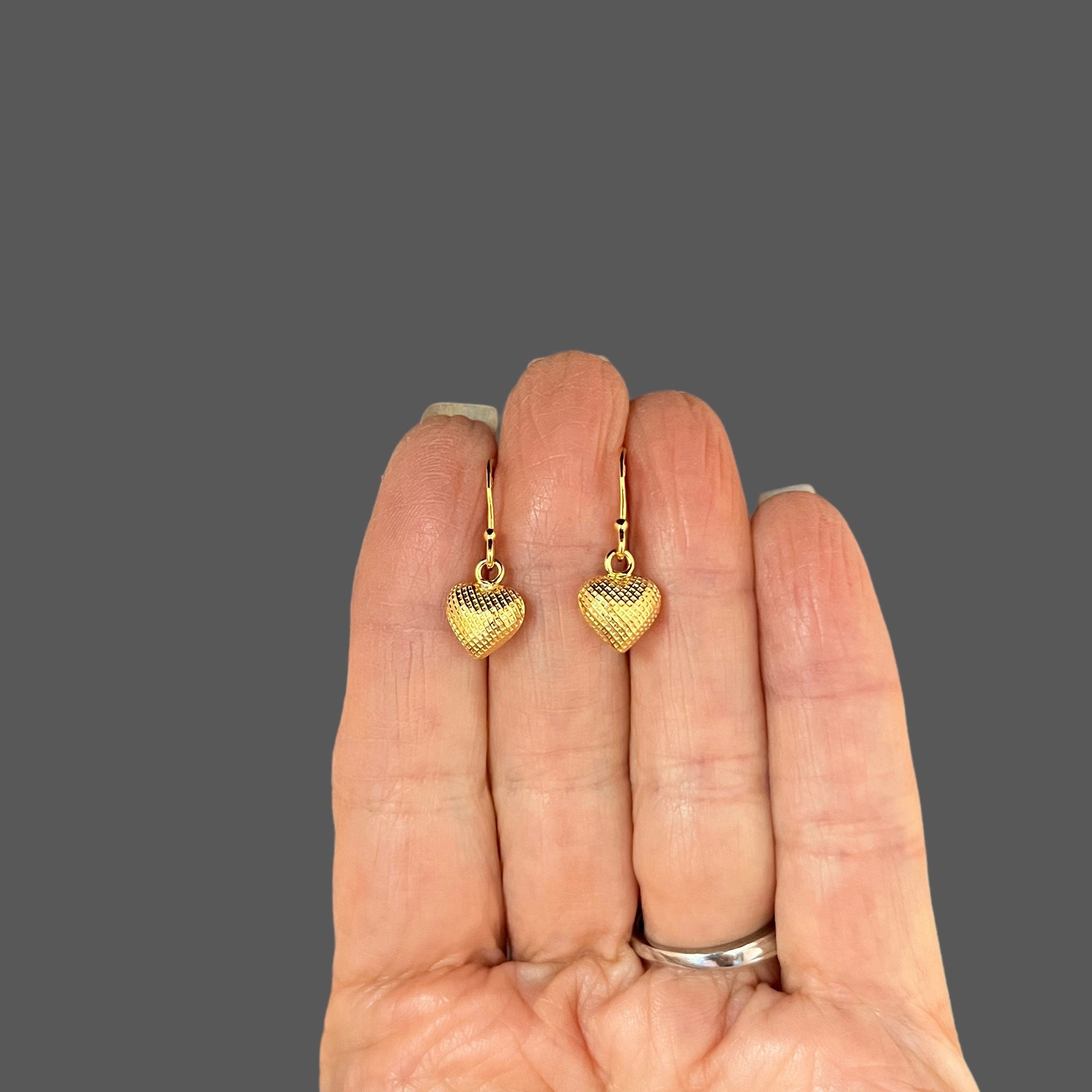 Gold Vermeil Puffed Heart Charm Earrings