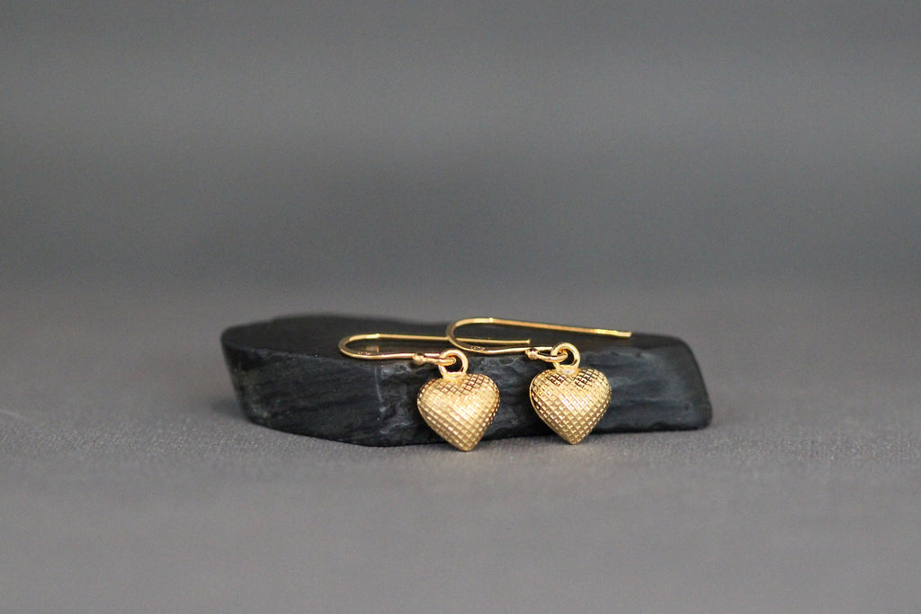 Gold Vermeil Puffed Heart Charm Earrings