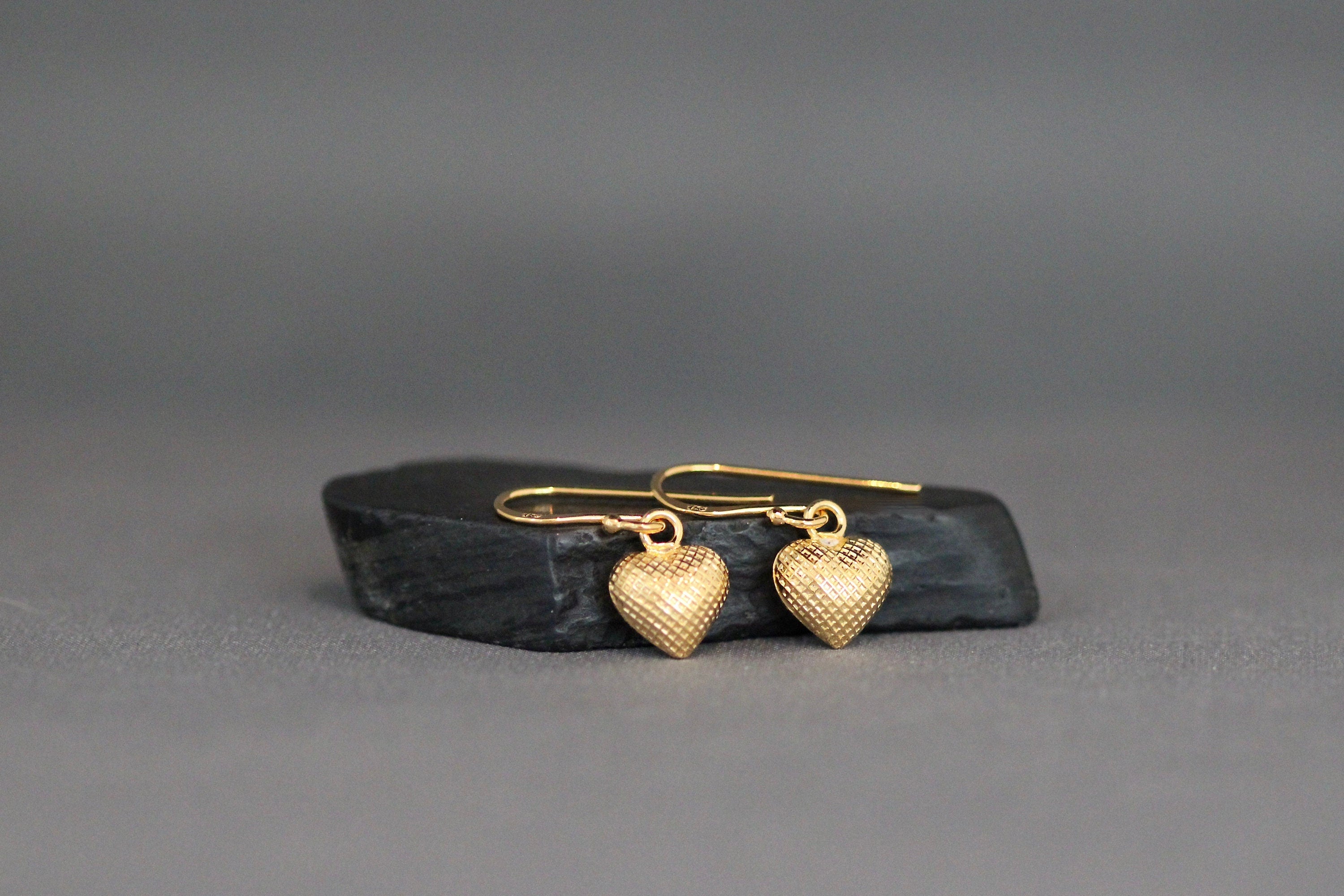 Gold Vermeil Puffed Heart Charm Earrings