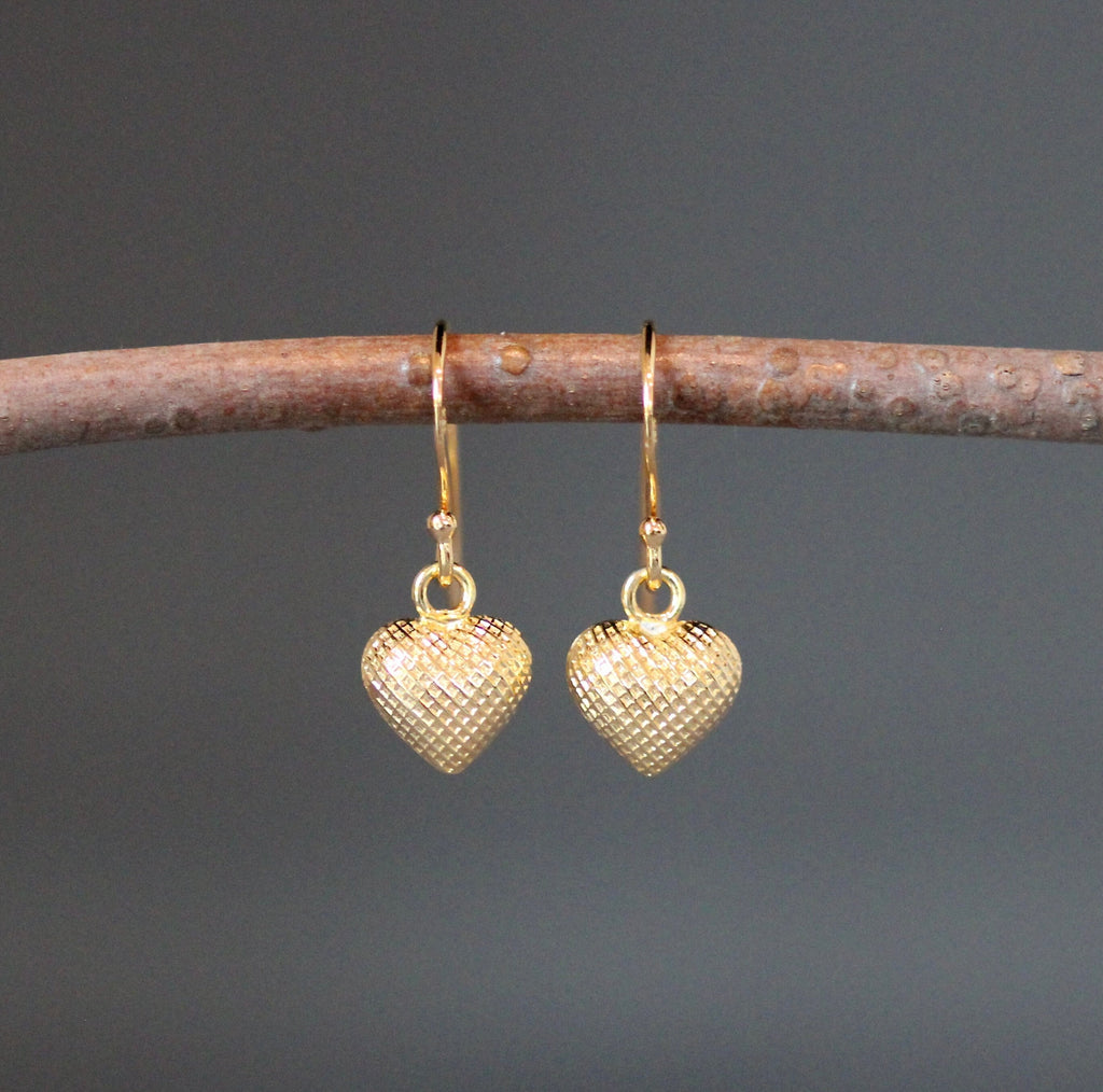 Gold Vermeil Puffed Heart Charm Earrings