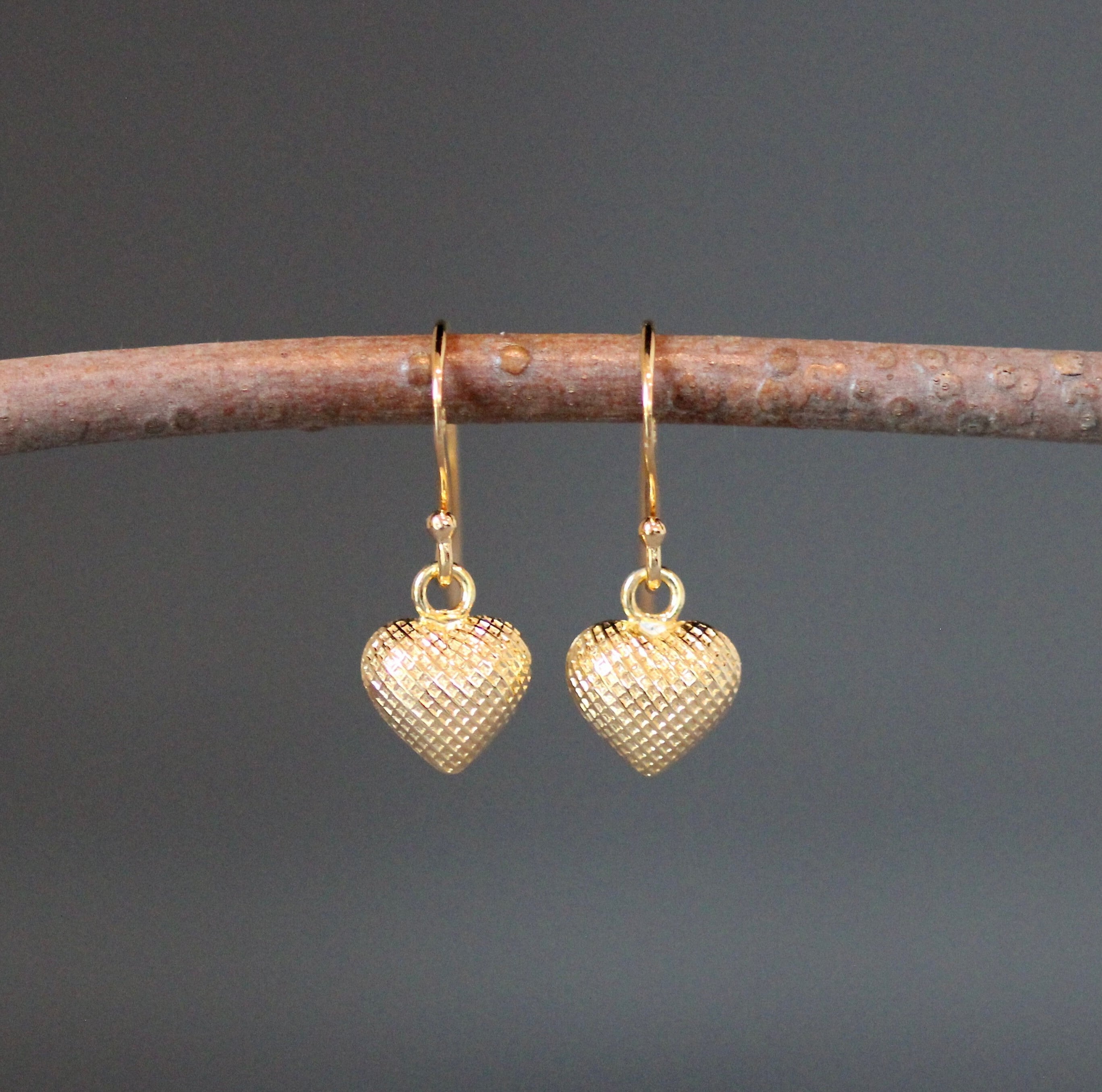 Gold Vermeil Puffed Heart Charm Earrings