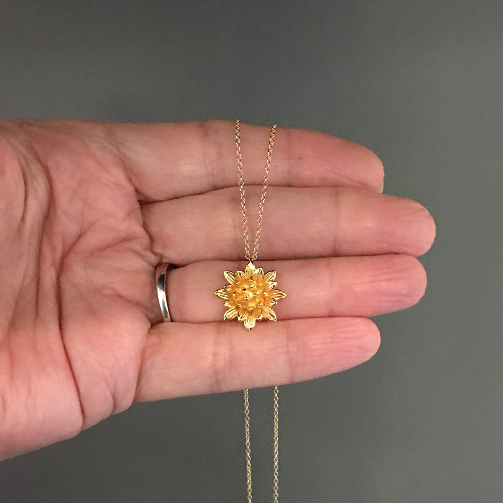Three-Dimensional Flower Charm Pendant Necklace in Gold Vermeil