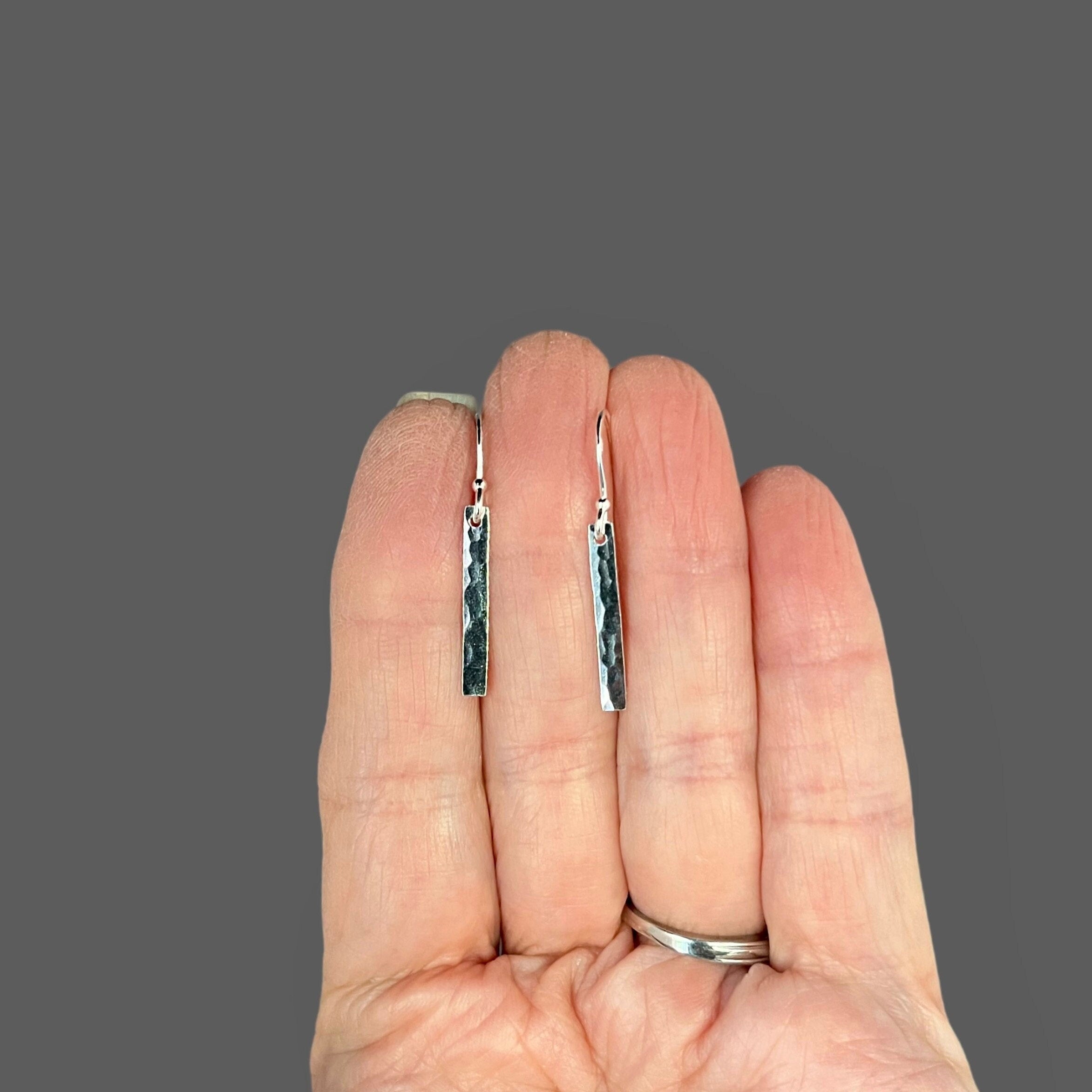 Hammered Sterling Silver Rectangle Dangle Earrings