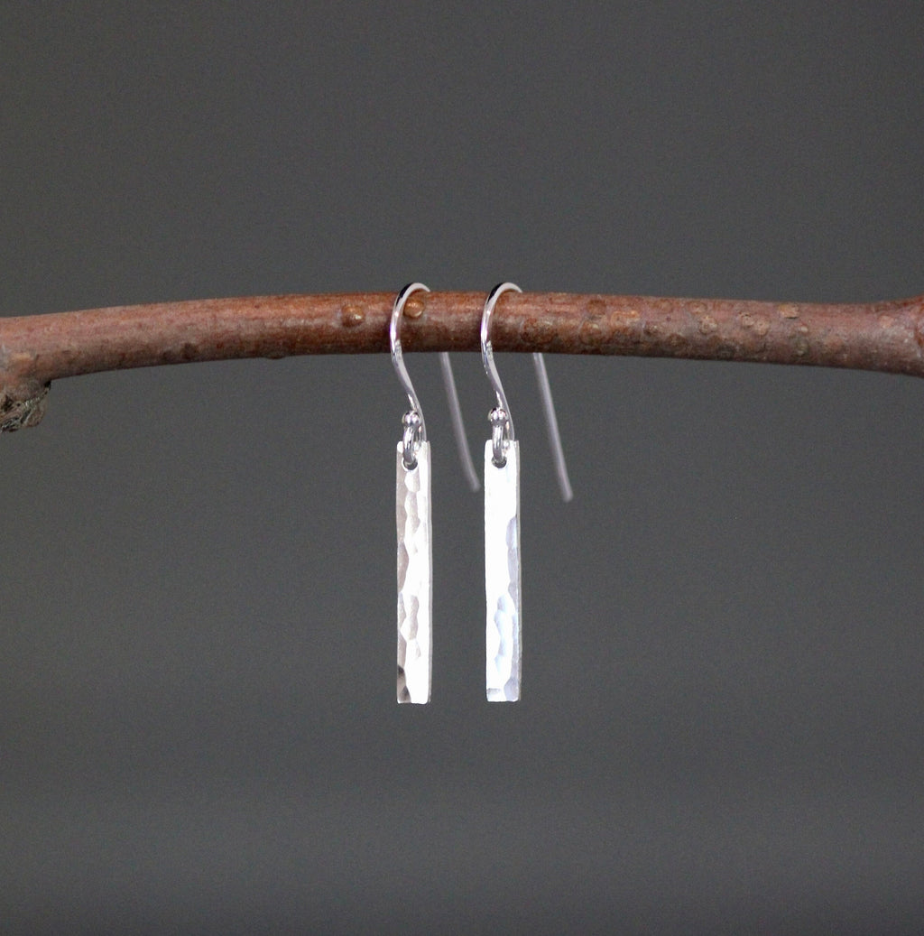 Hammered Sterling Silver Rectangle Dangle Earrings