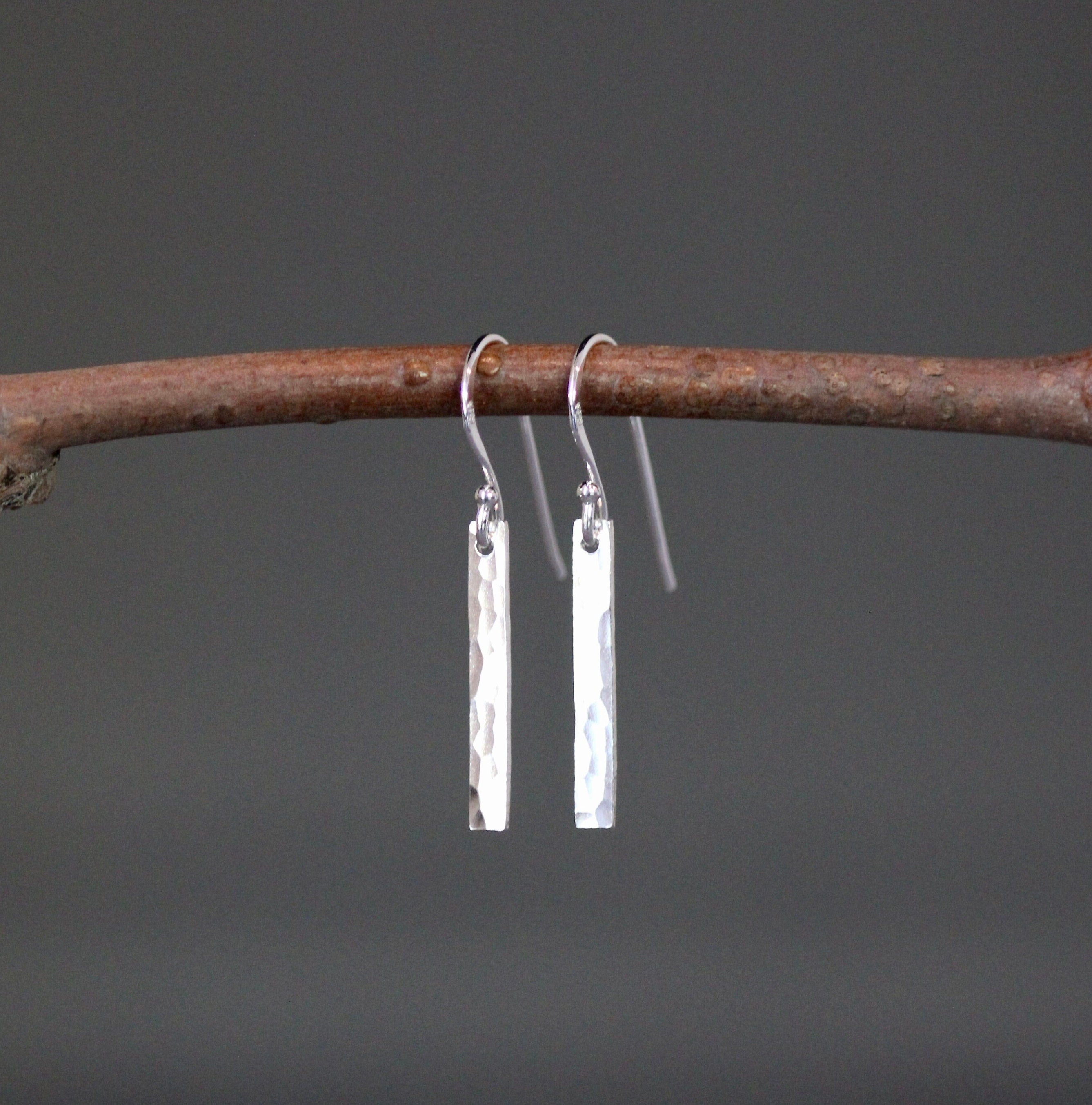 Hammered Sterling Silver Rectangle Dangle Earrings