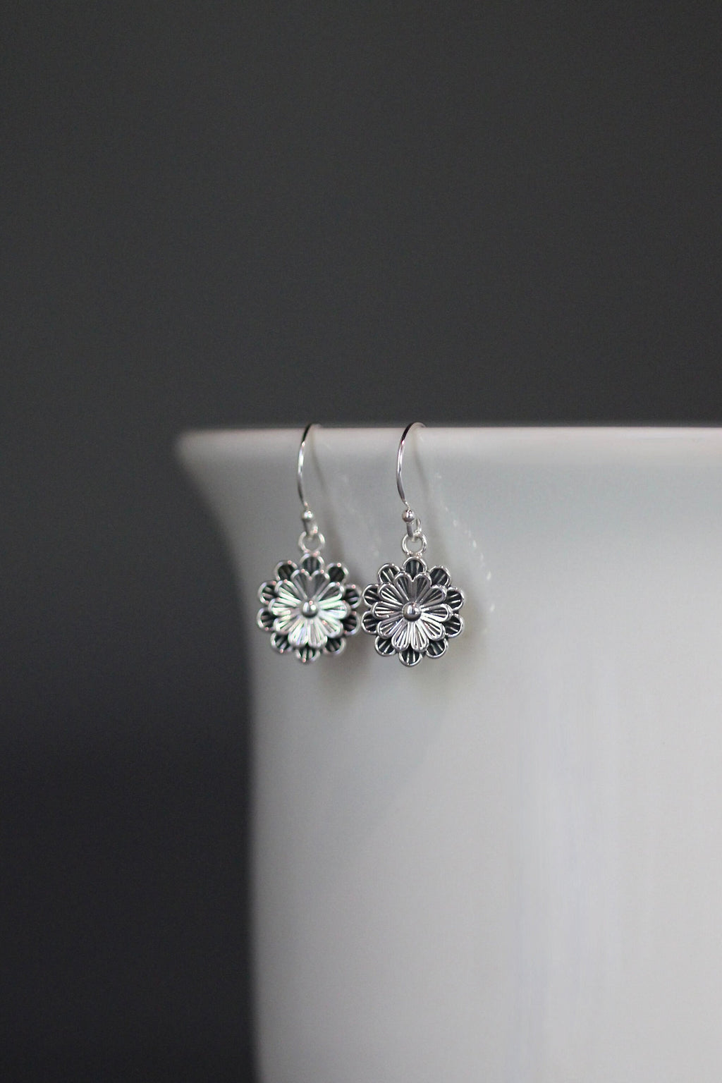 Bali Silver Flower Charm Earrings