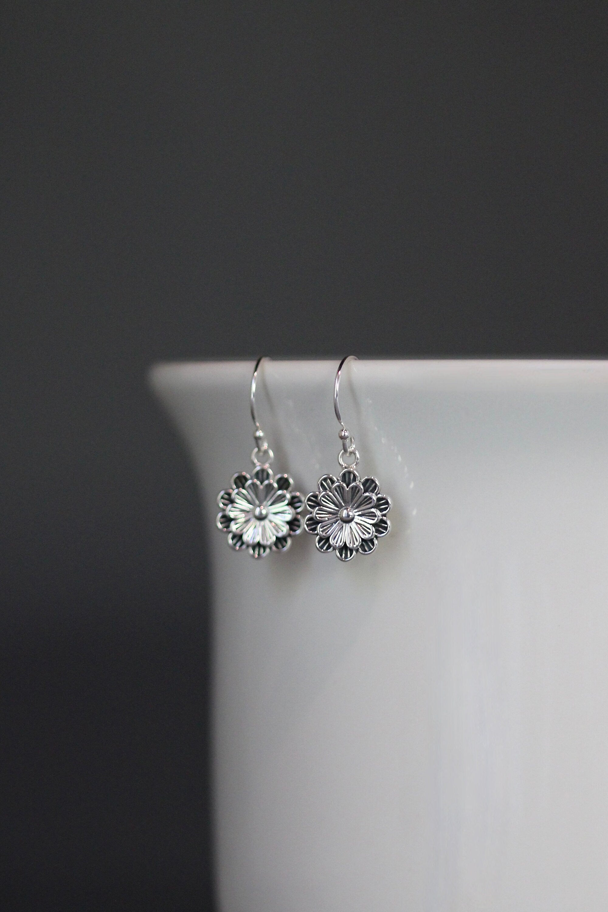Bali Silver Flower Charm Earrings