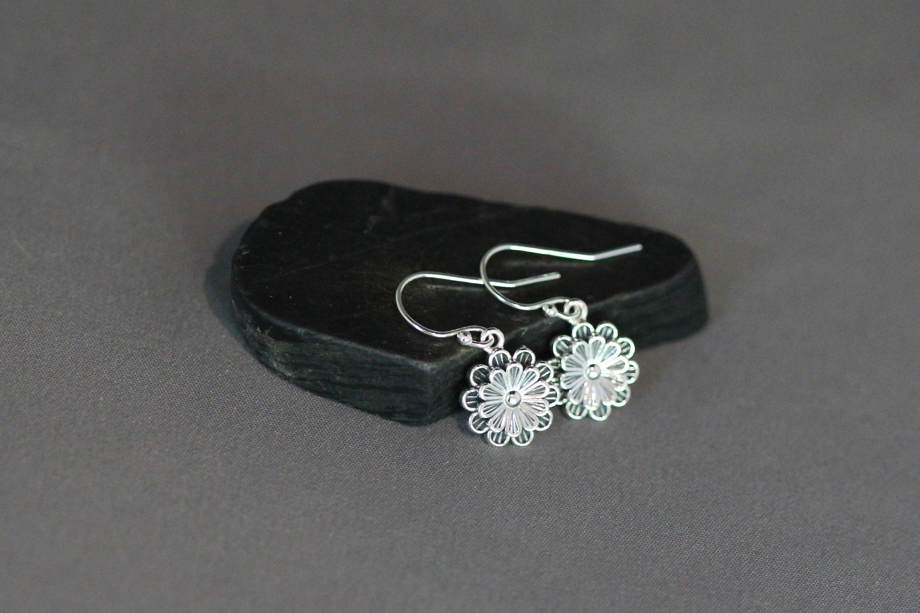Bali Silver Flower Charm Earrings