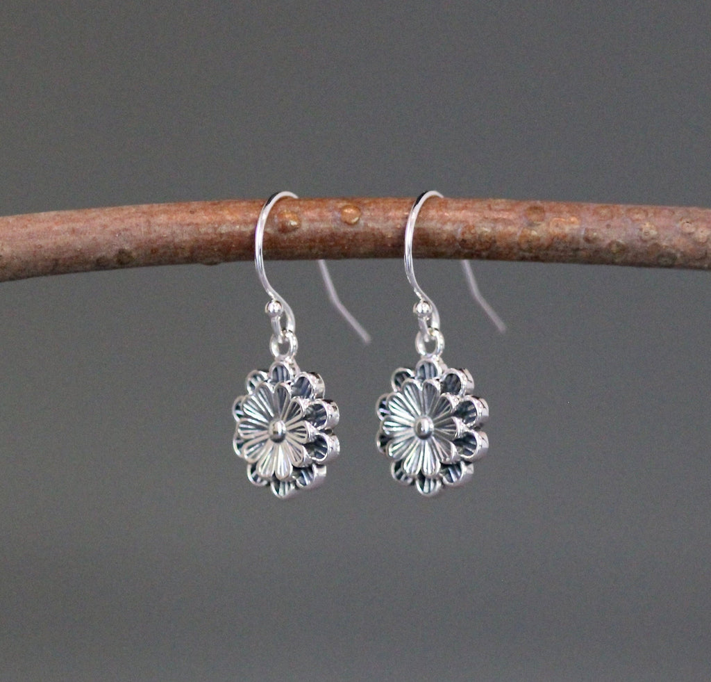 Bali Silver Flower Charm Earrings