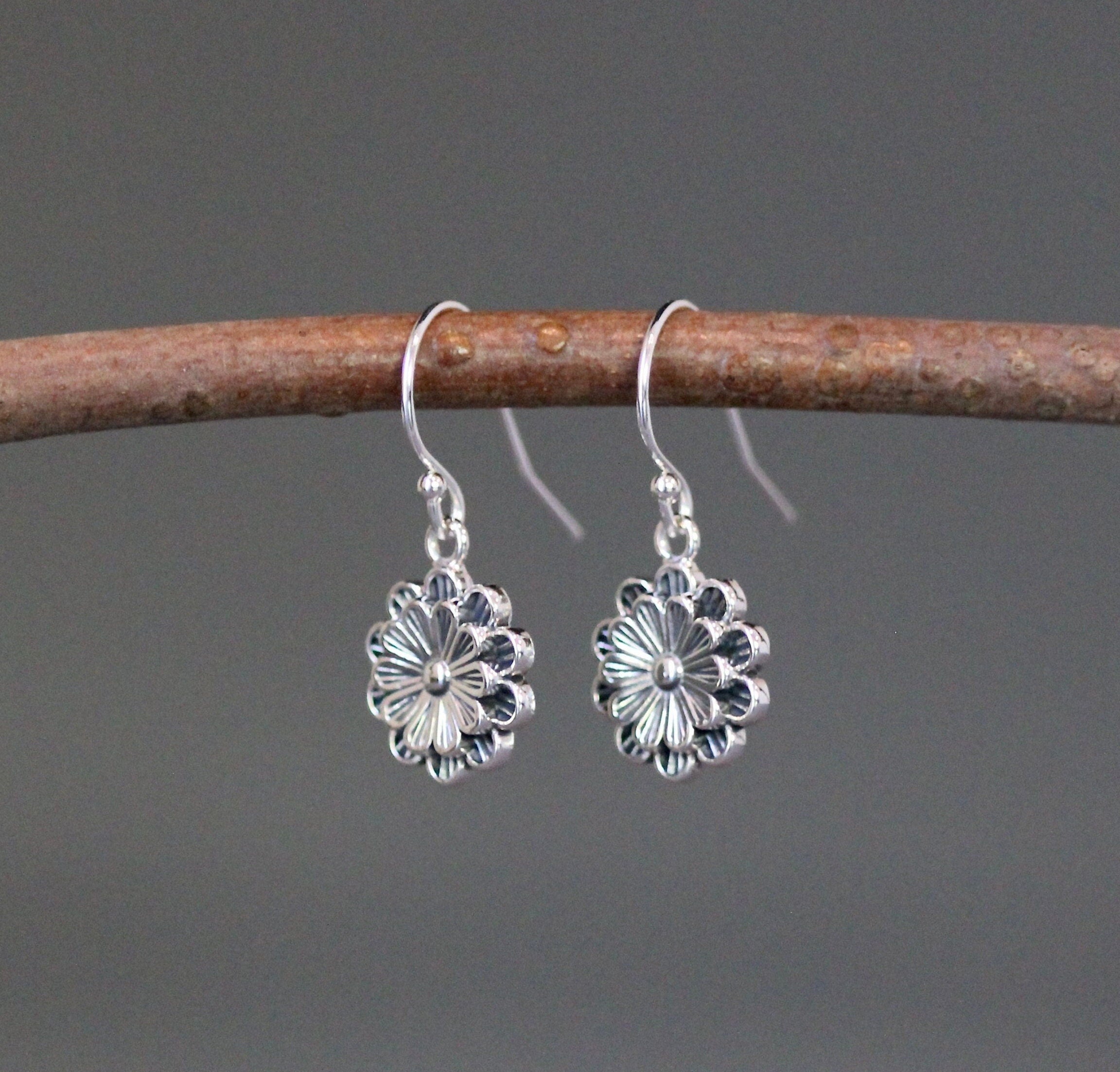 Bali Silver Flower Charm Earrings