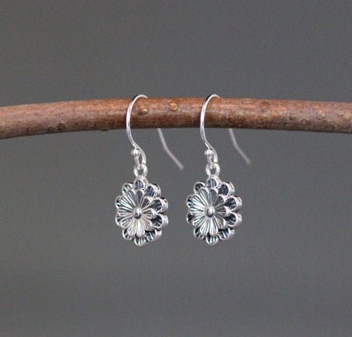 Bali Silver Flower Charm Earrings