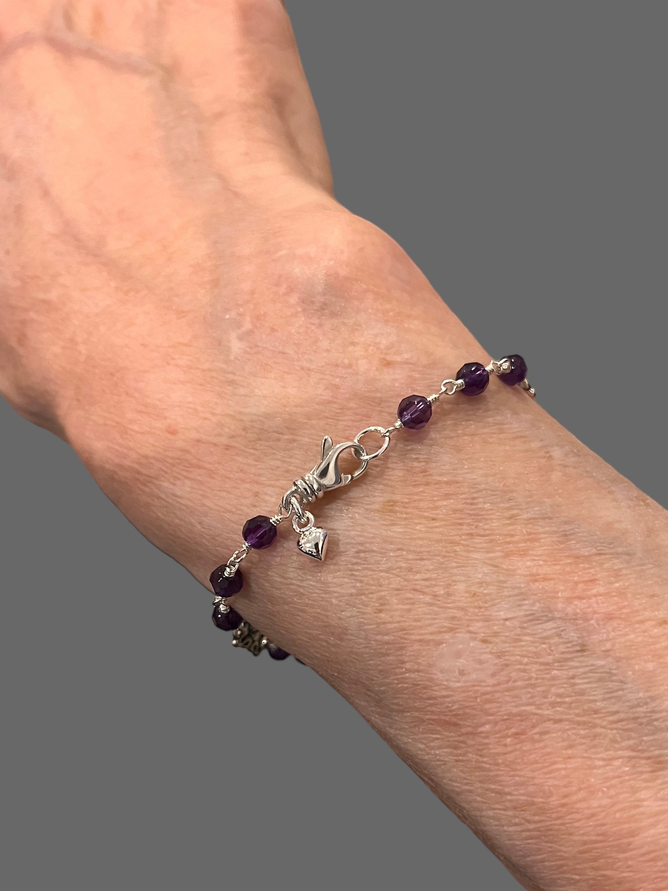 Amethyst and Bali Sterling Silver Link Bracelet