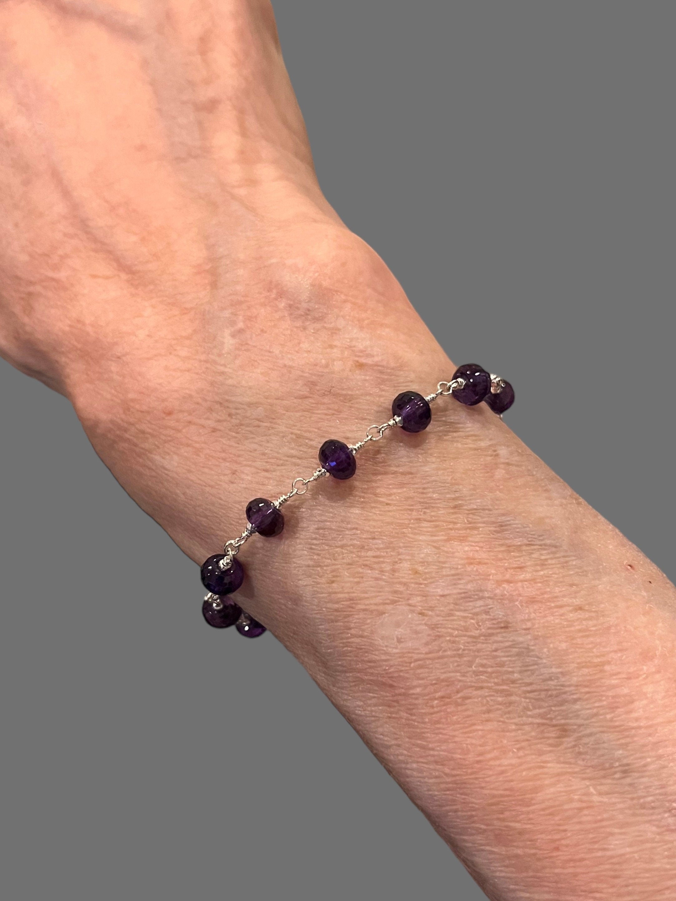 Amethyst and Bali Sterling Silver Beaded Bracelet