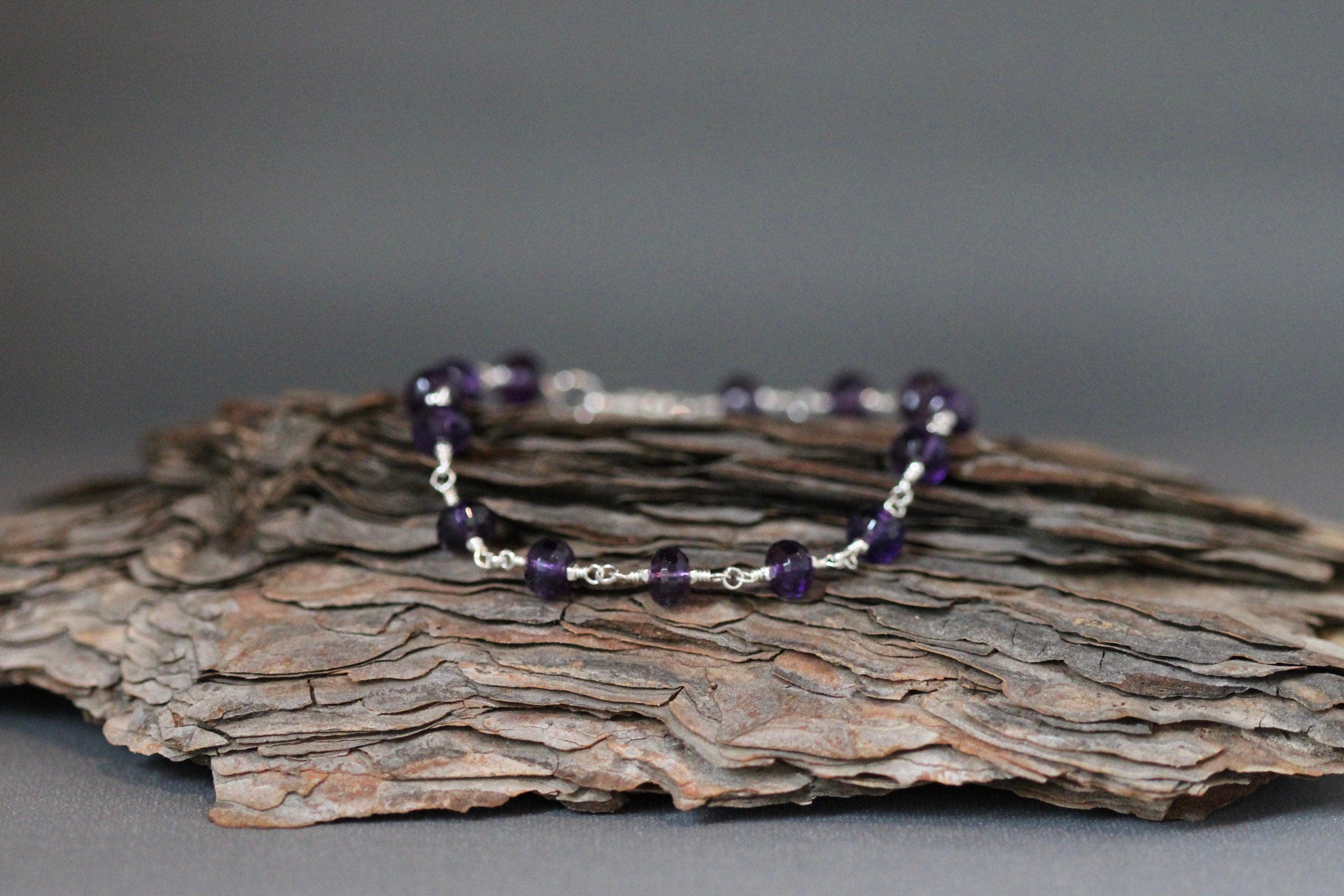 Amethyst and Bali Sterling Silver Beaded Bracelet