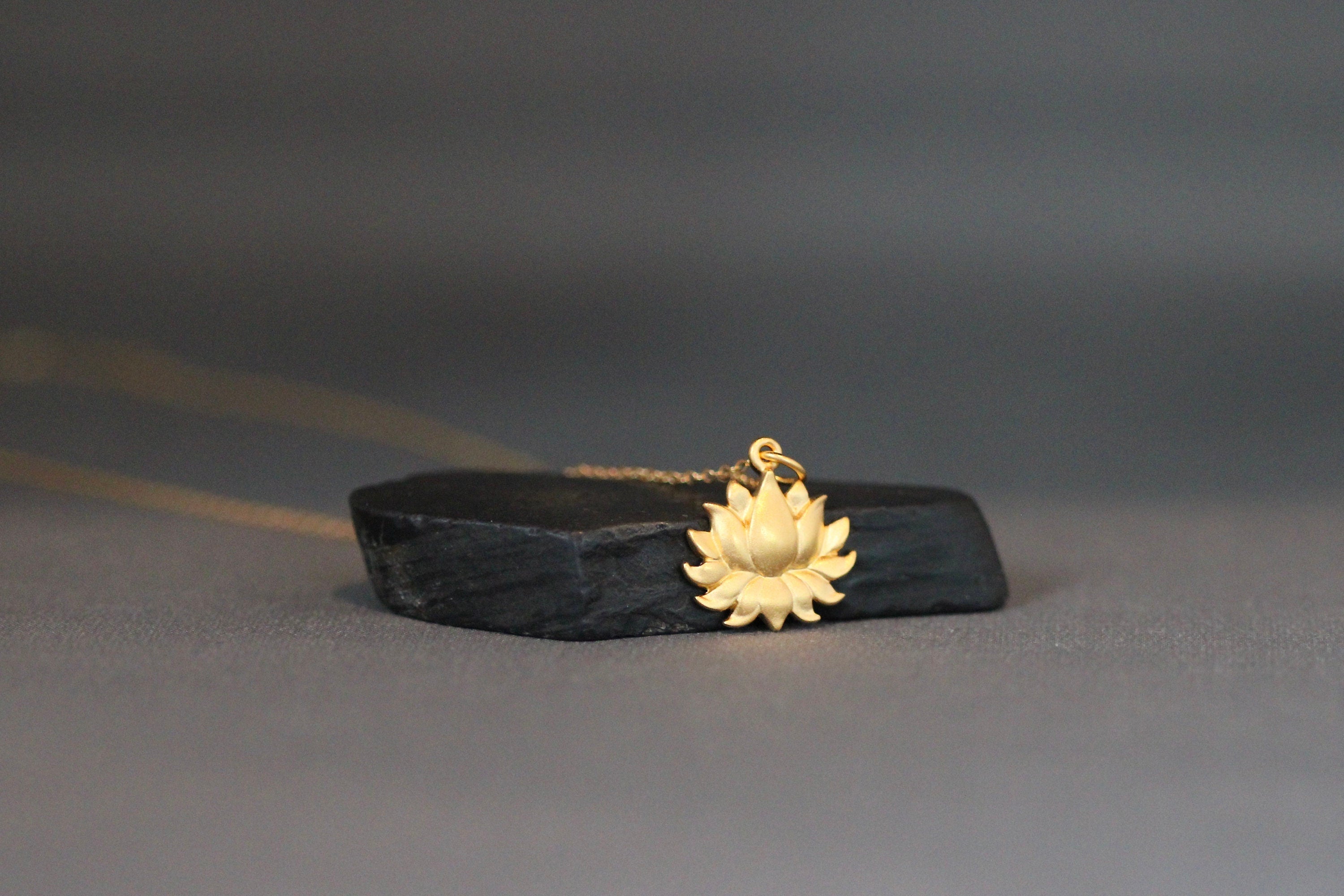 Gold Vermeil Lotus Flower Pendant Necklace on Gold Filled Chain