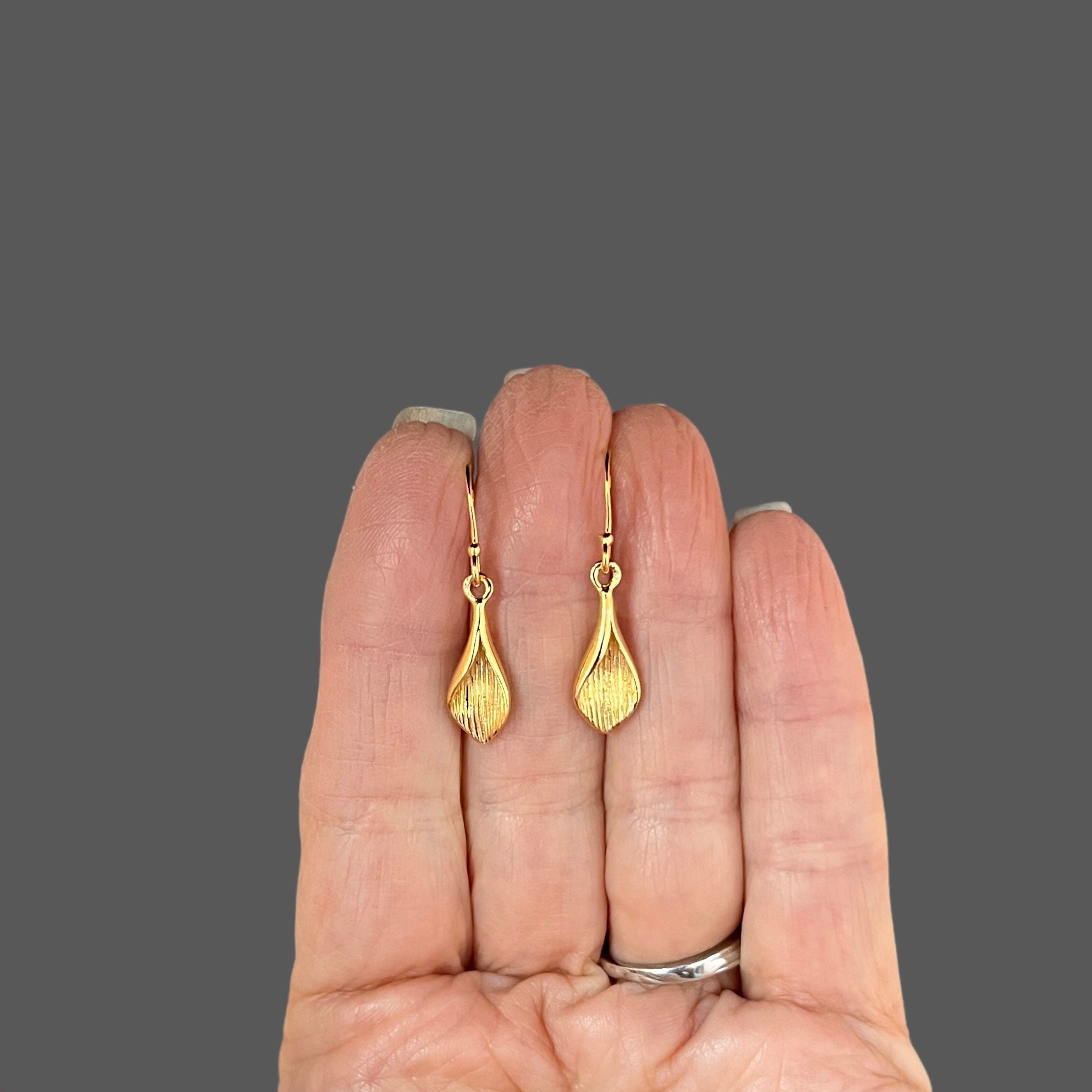 Gold Vermeil Calla Lily Flower Petal Dangle Earrings