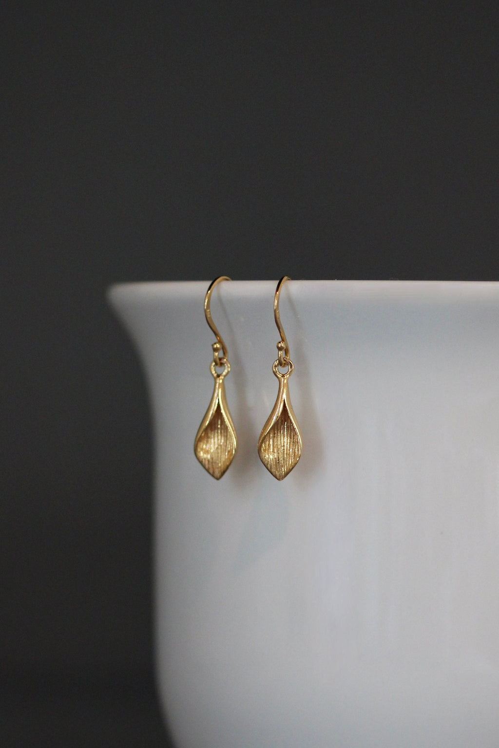 Gold Vermeil Calla Lily Flower Petal Dangle Earrings