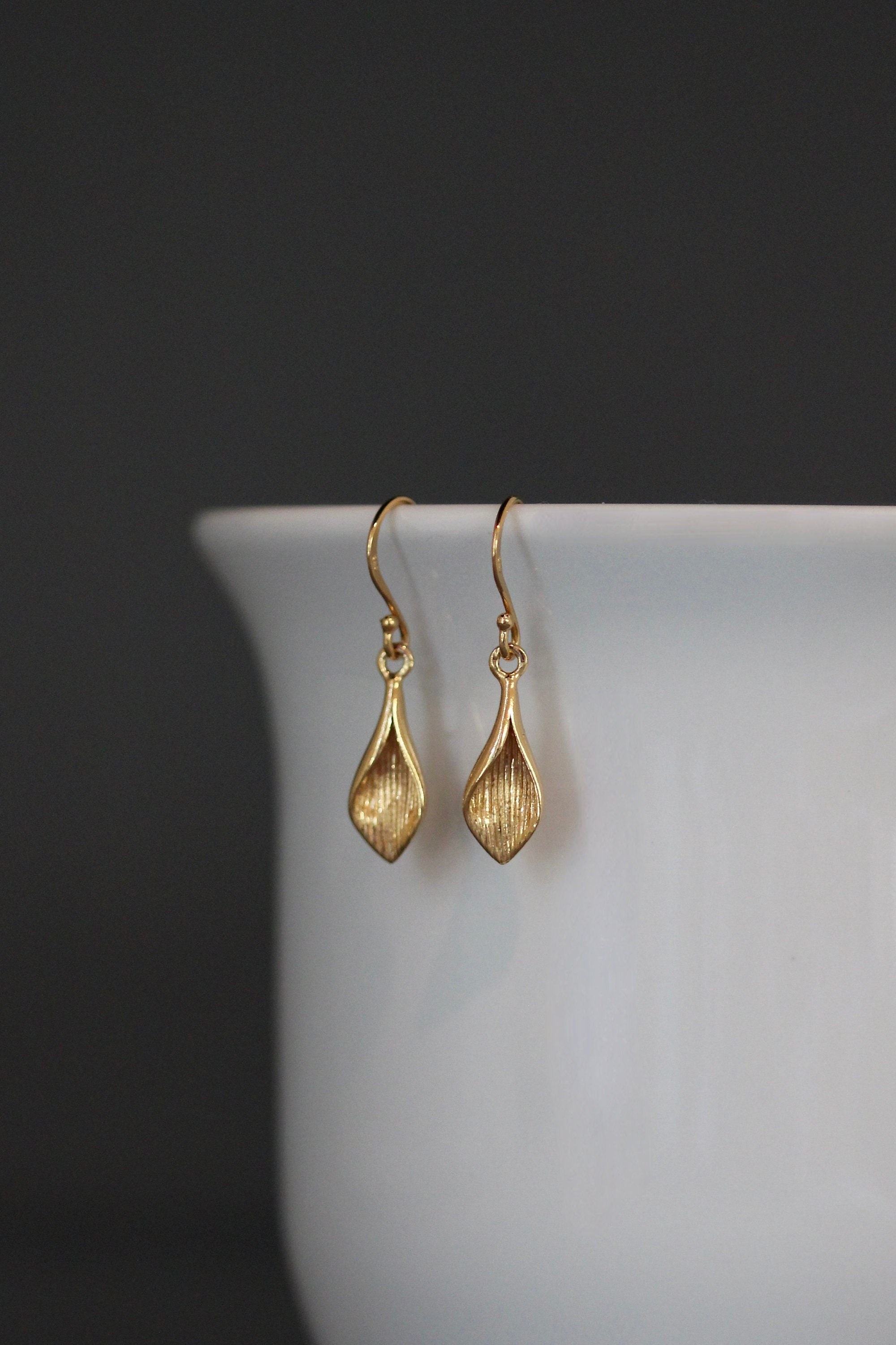 Gold Vermeil Calla Lily Flower Petal Dangle Earrings