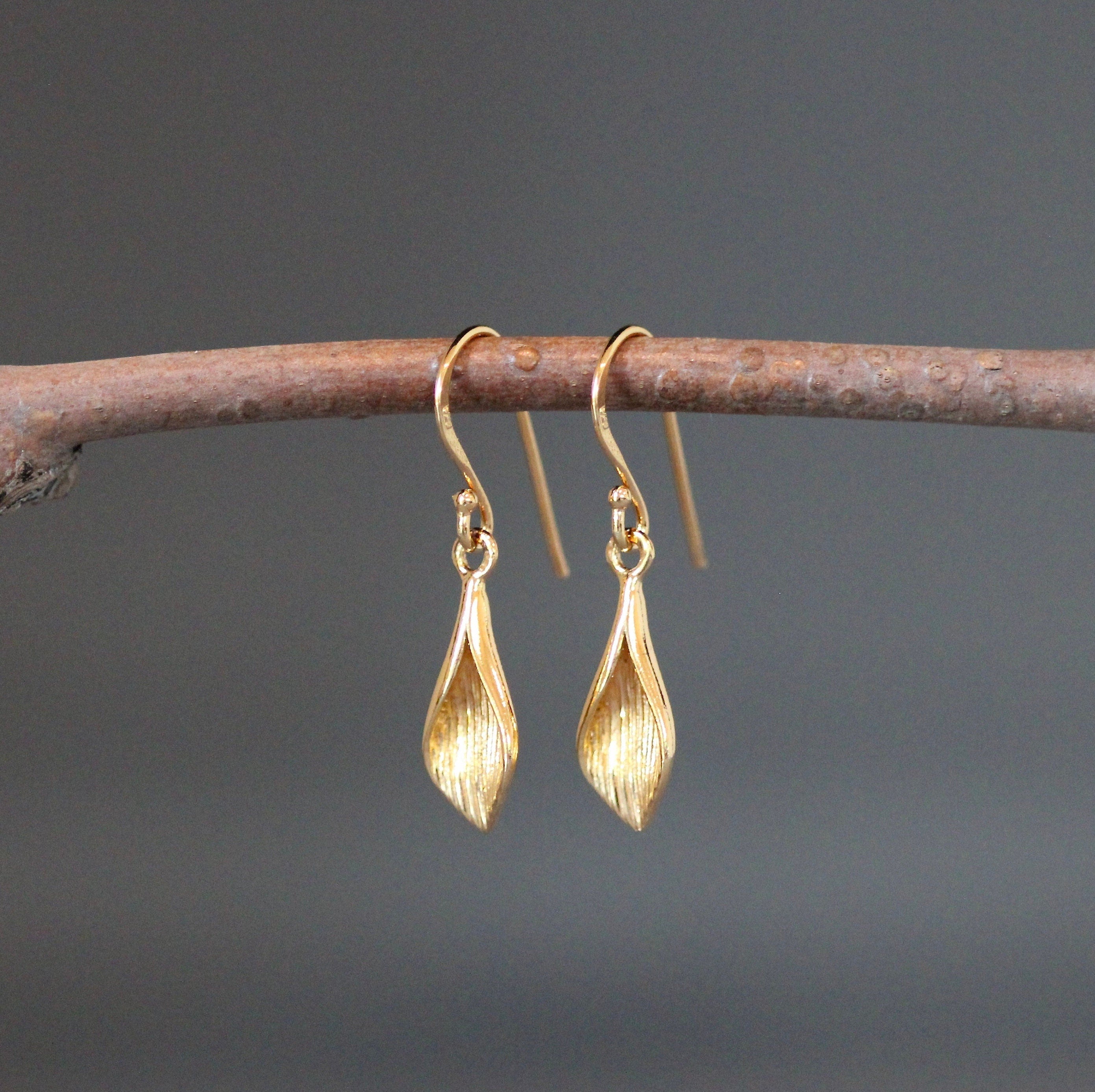 Gold Vermeil Calla Lily Flower Petal Dangle Earrings
