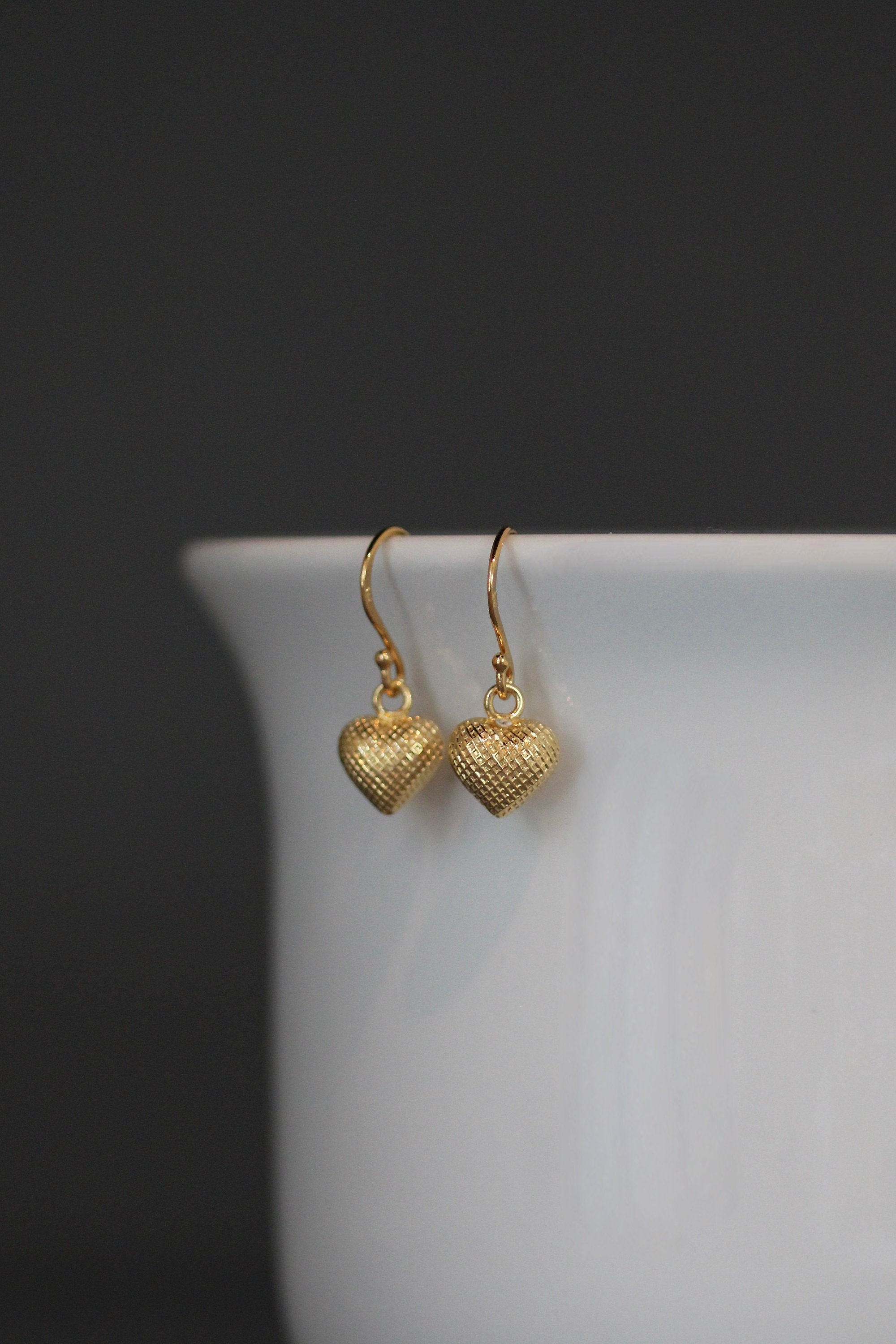 Gold Vermeil Puffed Heart Charm Earrings