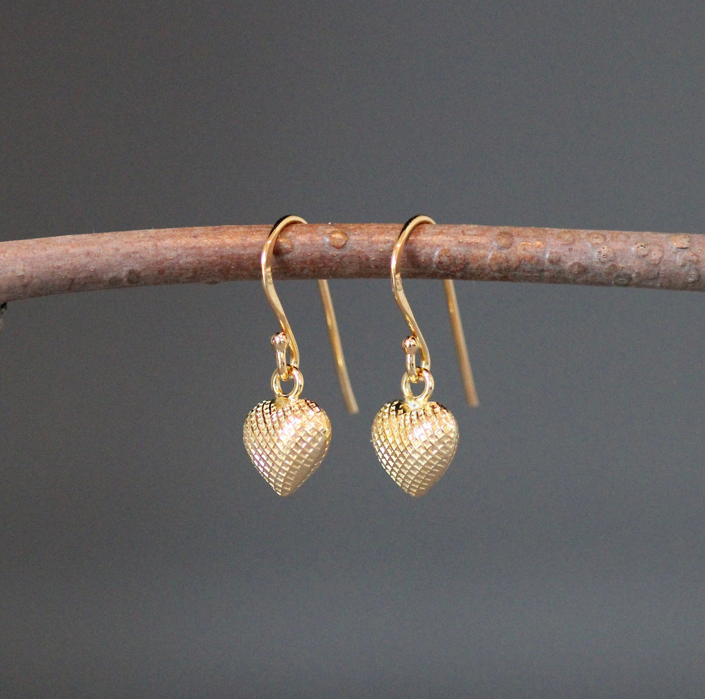 Gold Vermeil Puffed Heart Charm Earrings