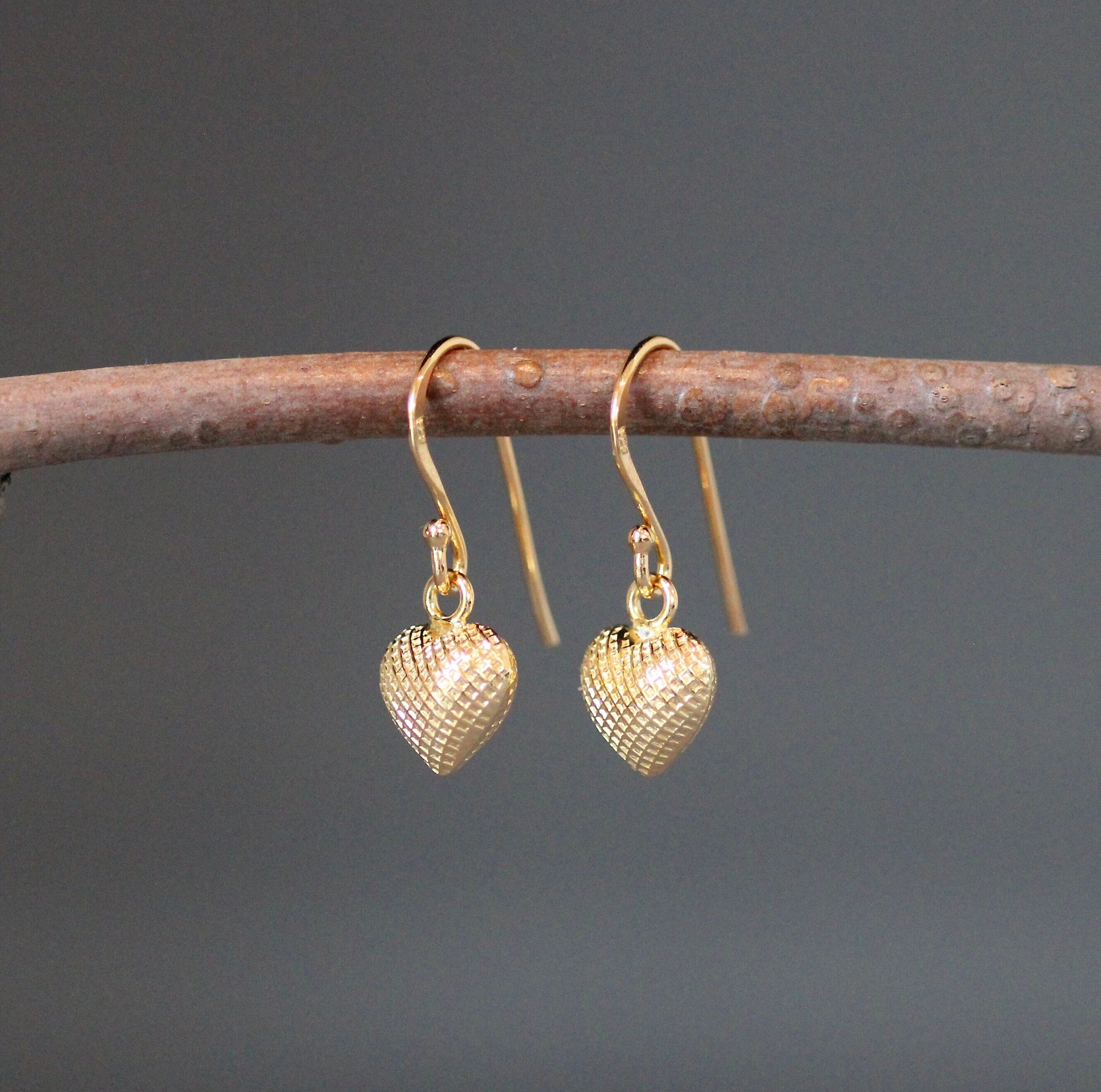 Gold Vermeil Puffed Heart Charm Earrings