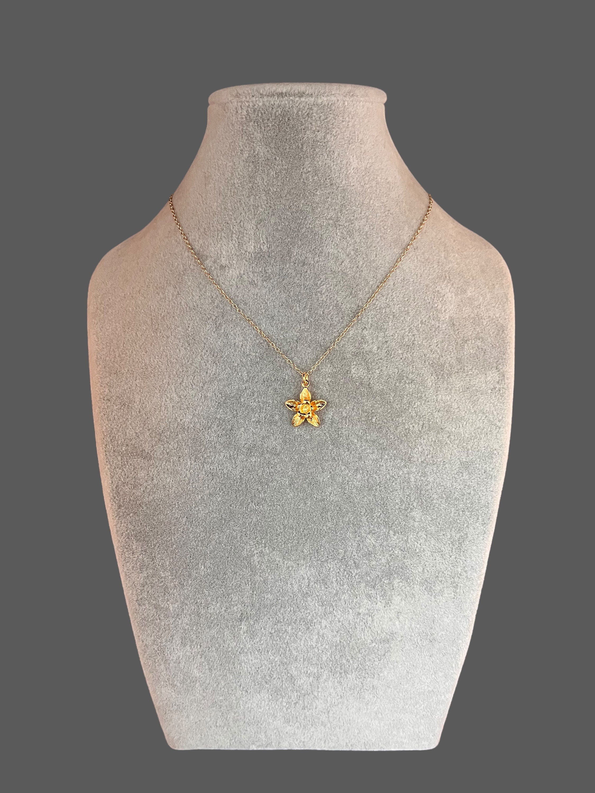 Gold Vermeil Three-Dimensional Five-Petal Flower Pendant Necklace