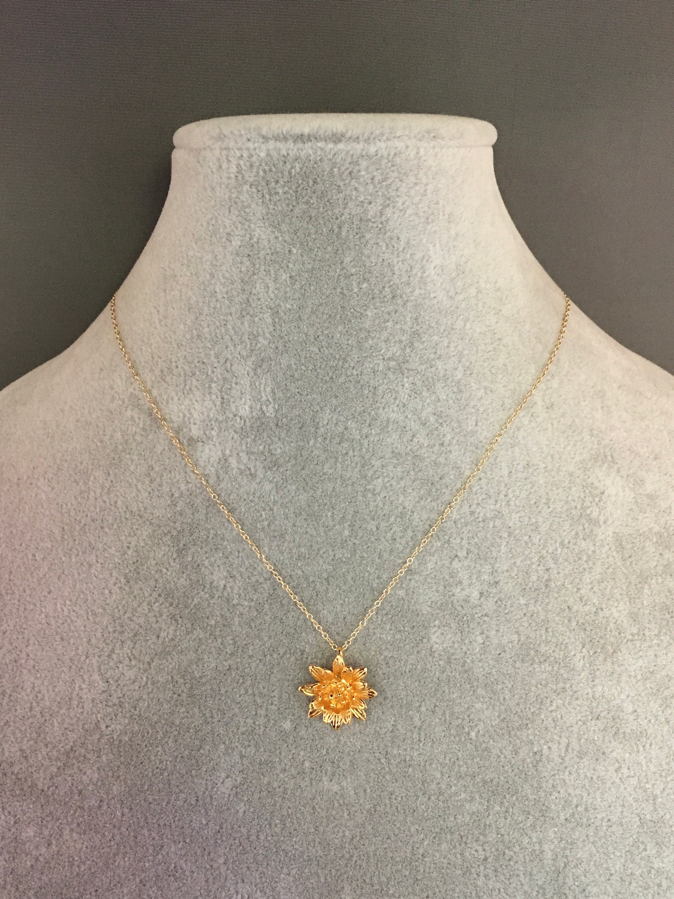 Three-Dimensional Flower Charm Pendant Necklace in Gold Vermeil