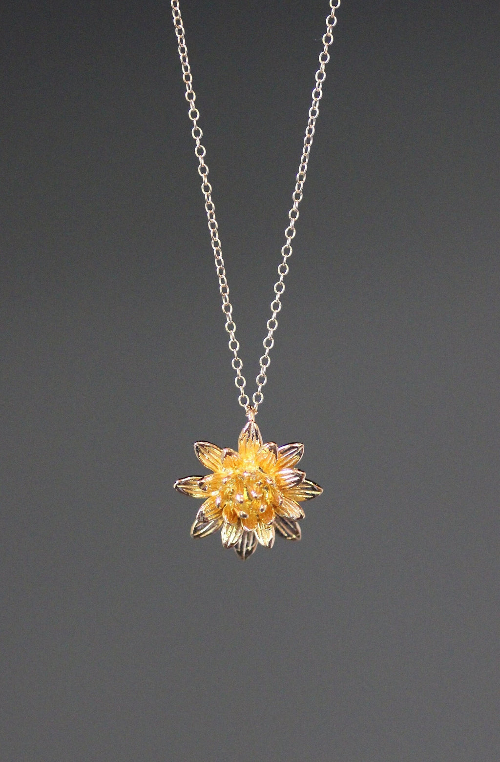 Three-Dimensional Flower Charm Pendant Necklace in Gold Vermeil