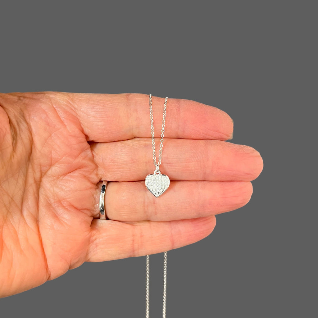 Cubic Zirconia Pave Heart Pendant Necklace in Sterling Silver