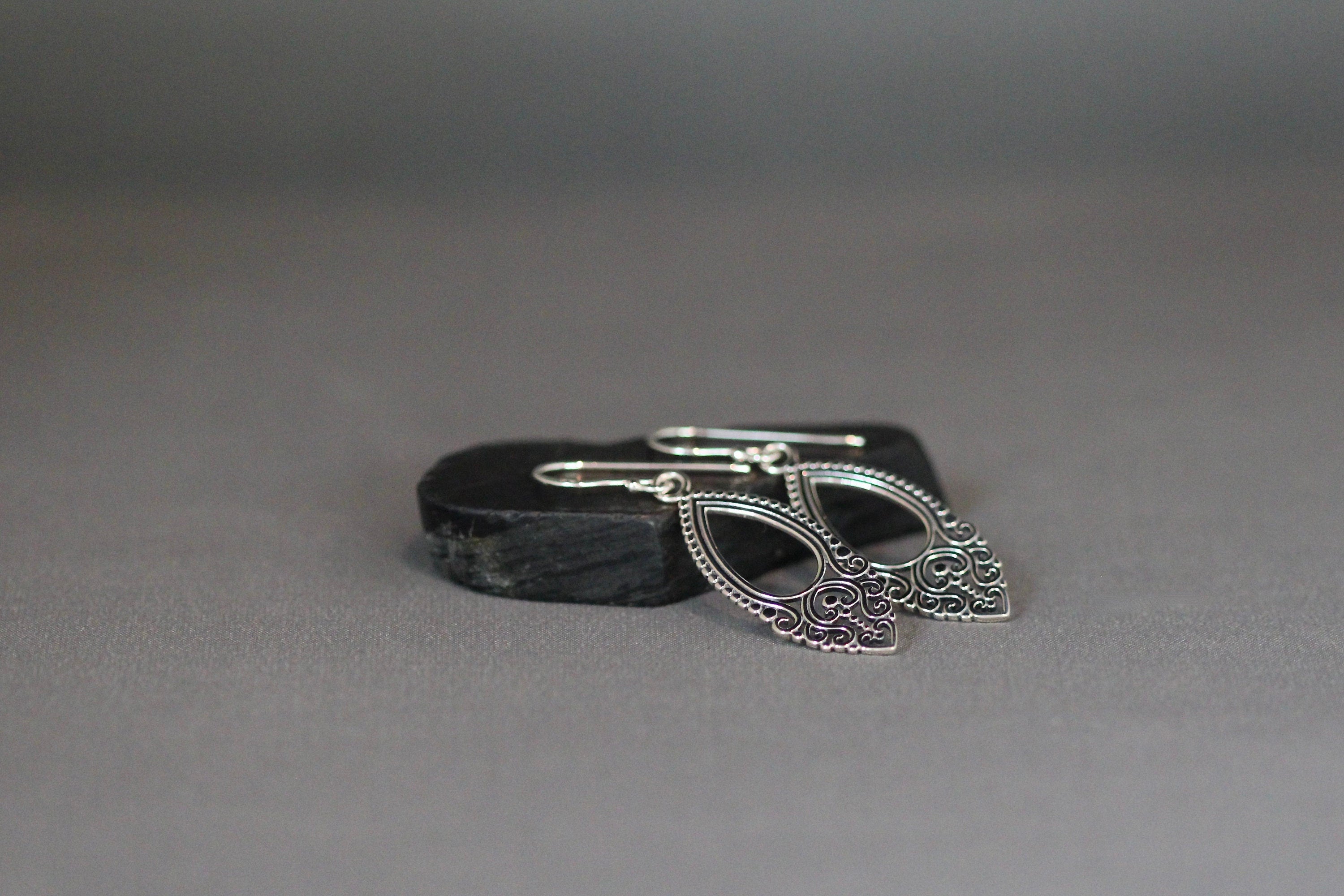 Long Bali Silver Filigree Charm Dangle Earrings