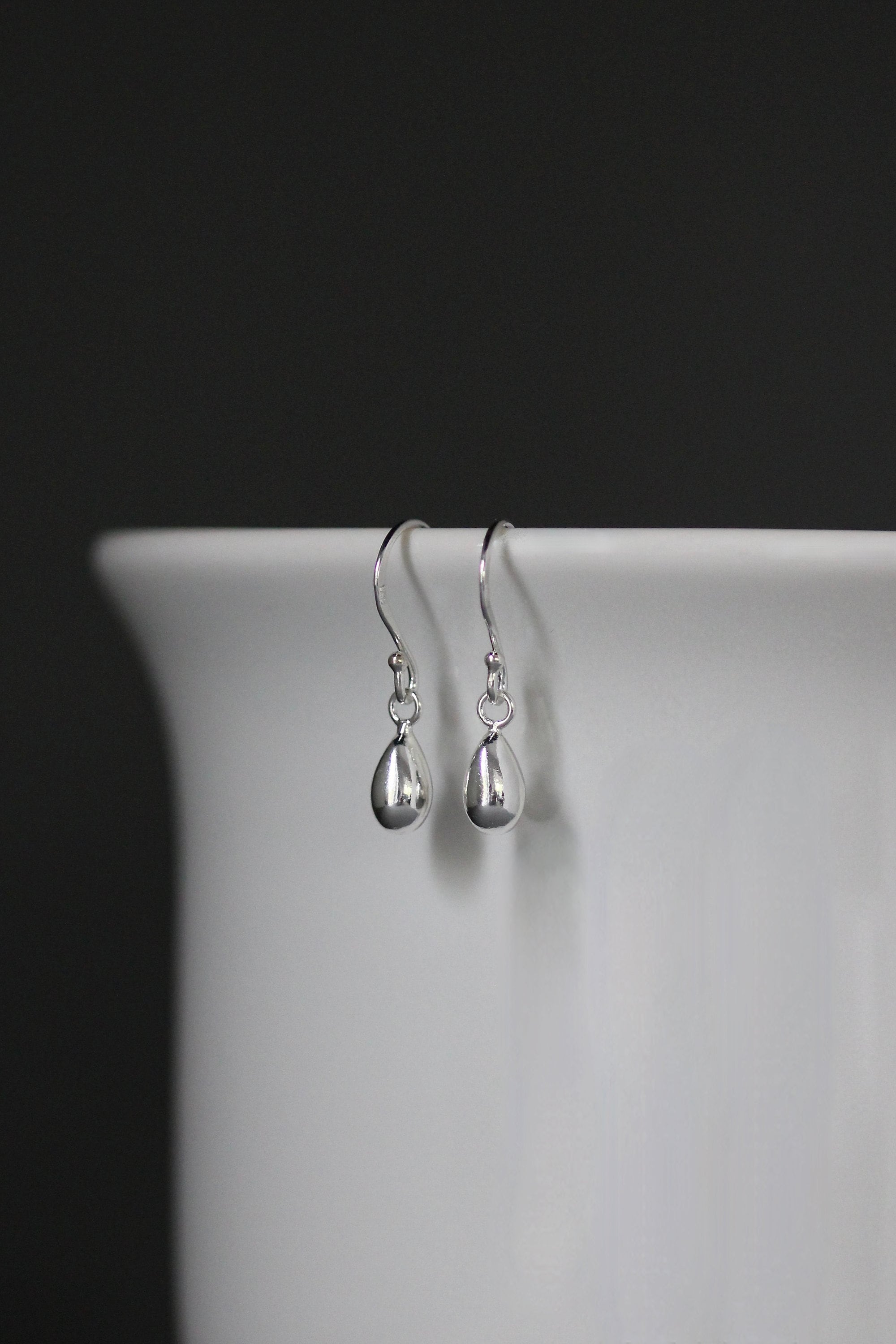 Petite Teardrop Charm Dangle Earrings in Sterling Silver