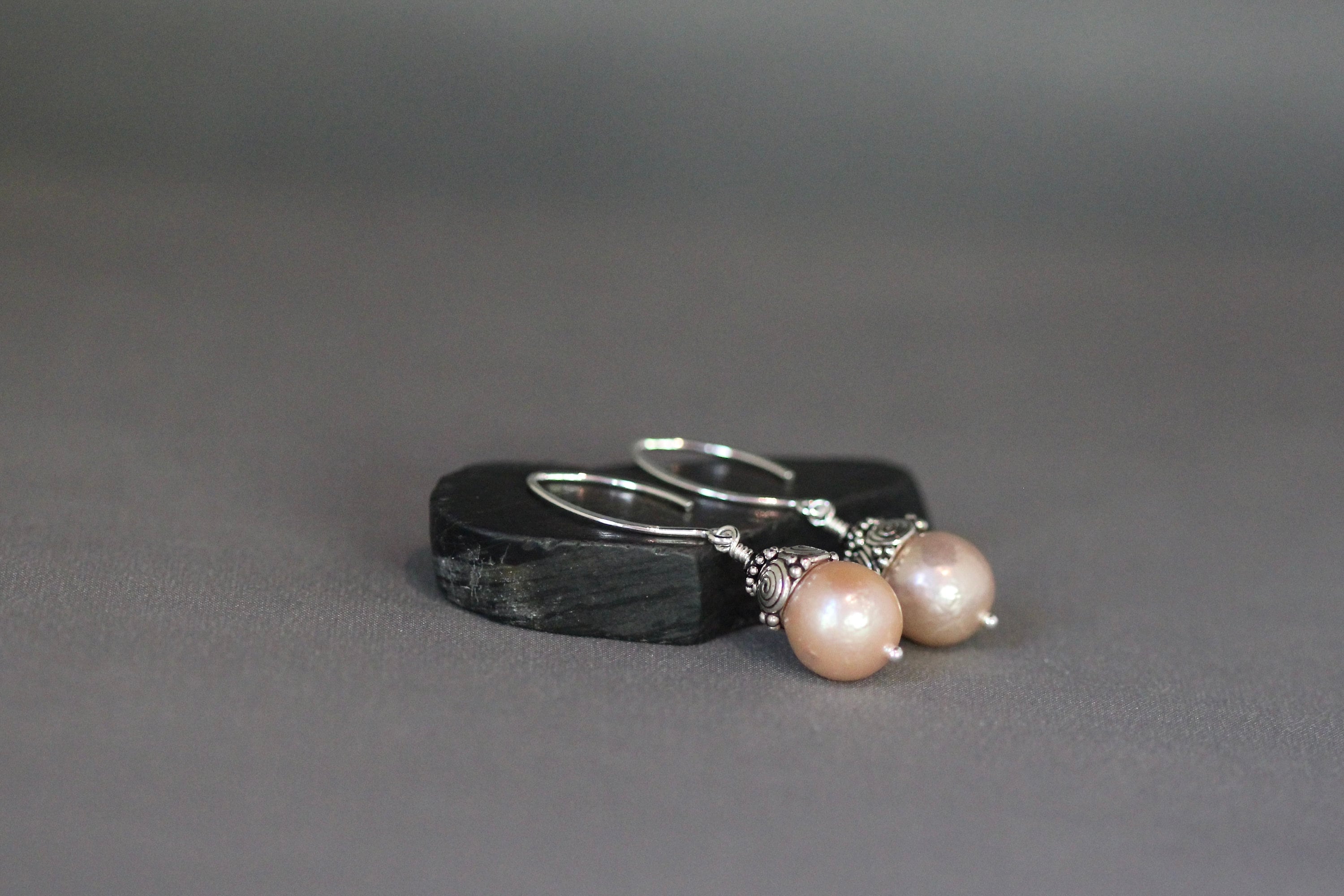 Pink Baroque Freshwater Pearl Earrings with Double Bali Sterling Silver Caps