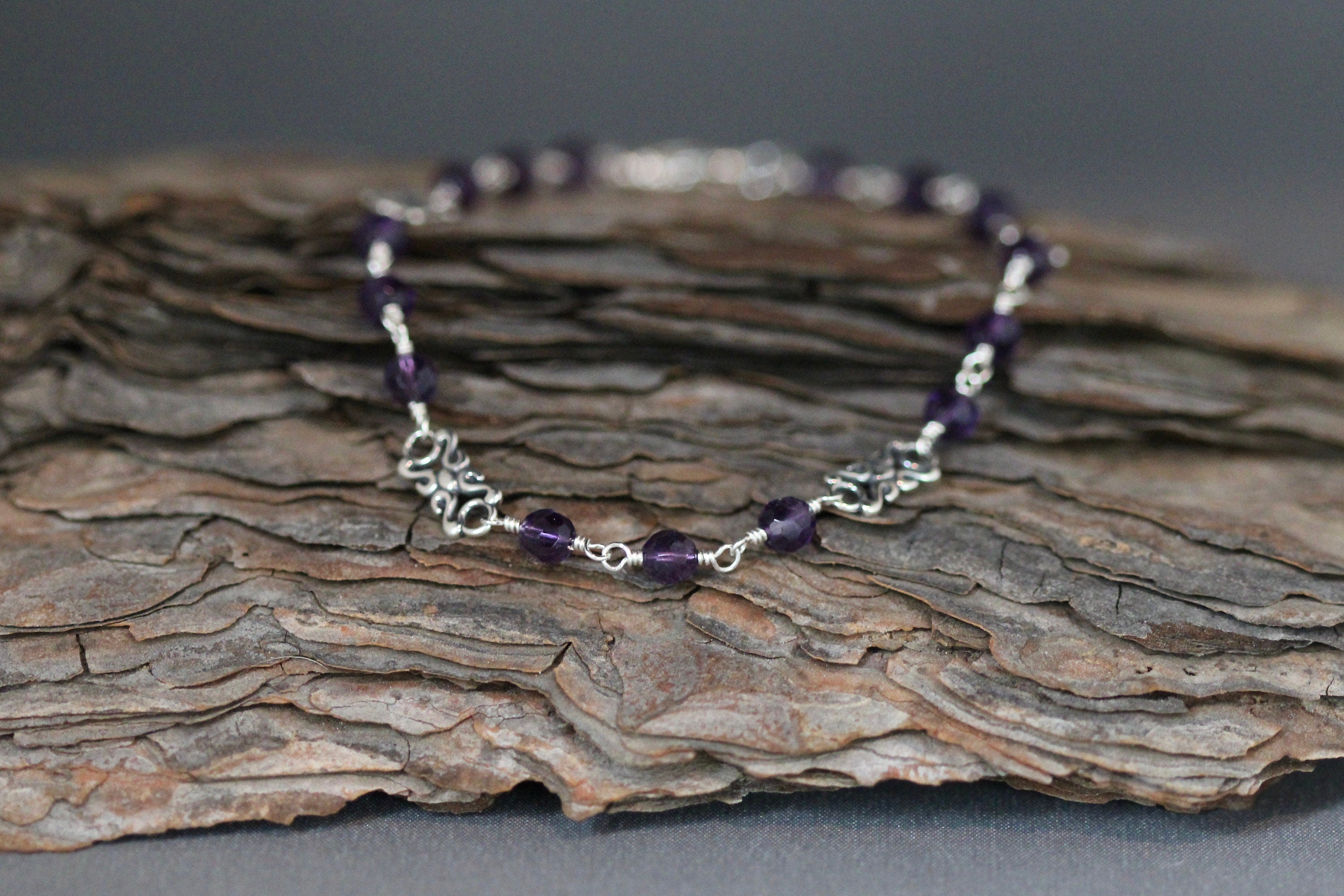 Amethyst and Bali Sterling Silver Link Bracelet