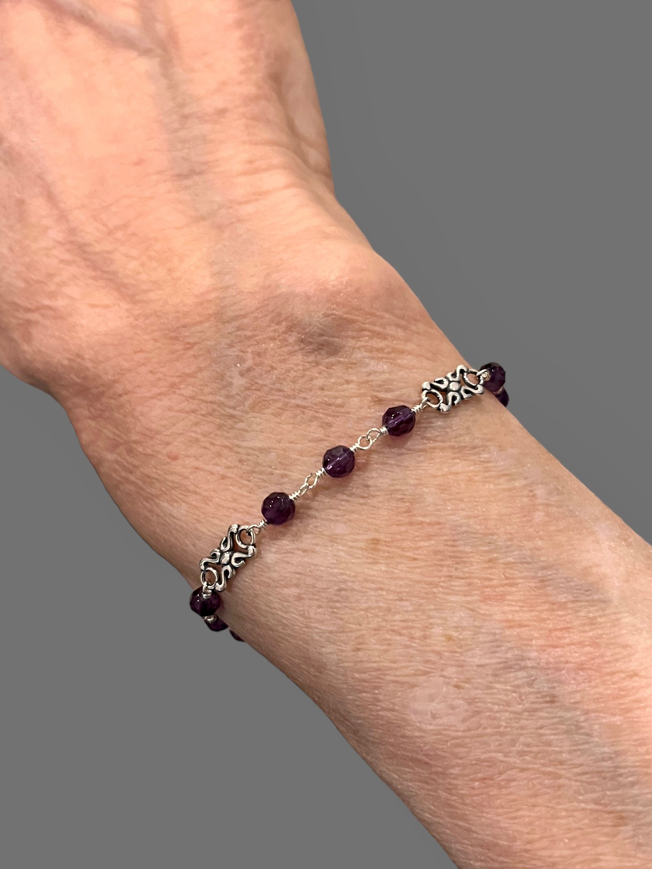 Amethyst and Bali Sterling Silver Link Bracelet