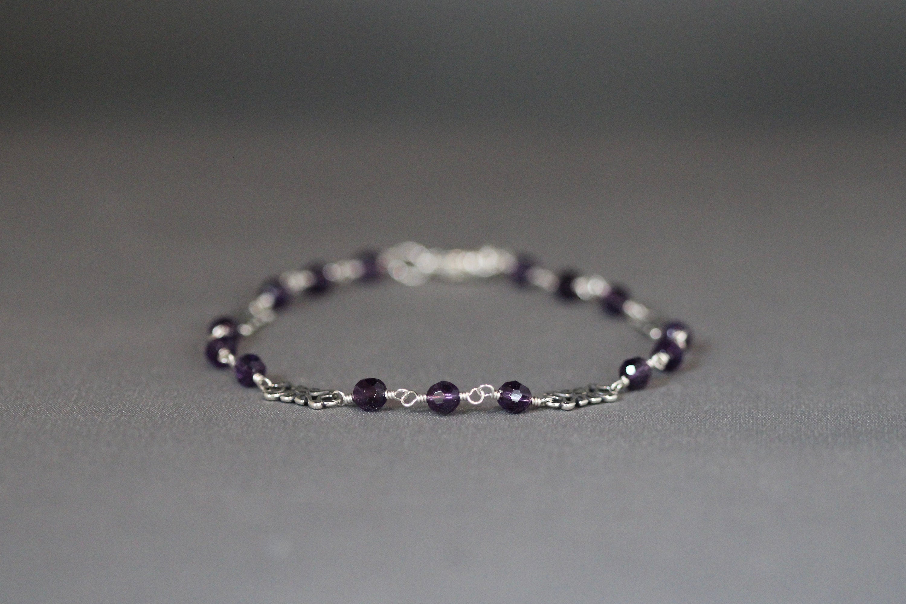 Amethyst and Bali Sterling Silver Link Bracelet