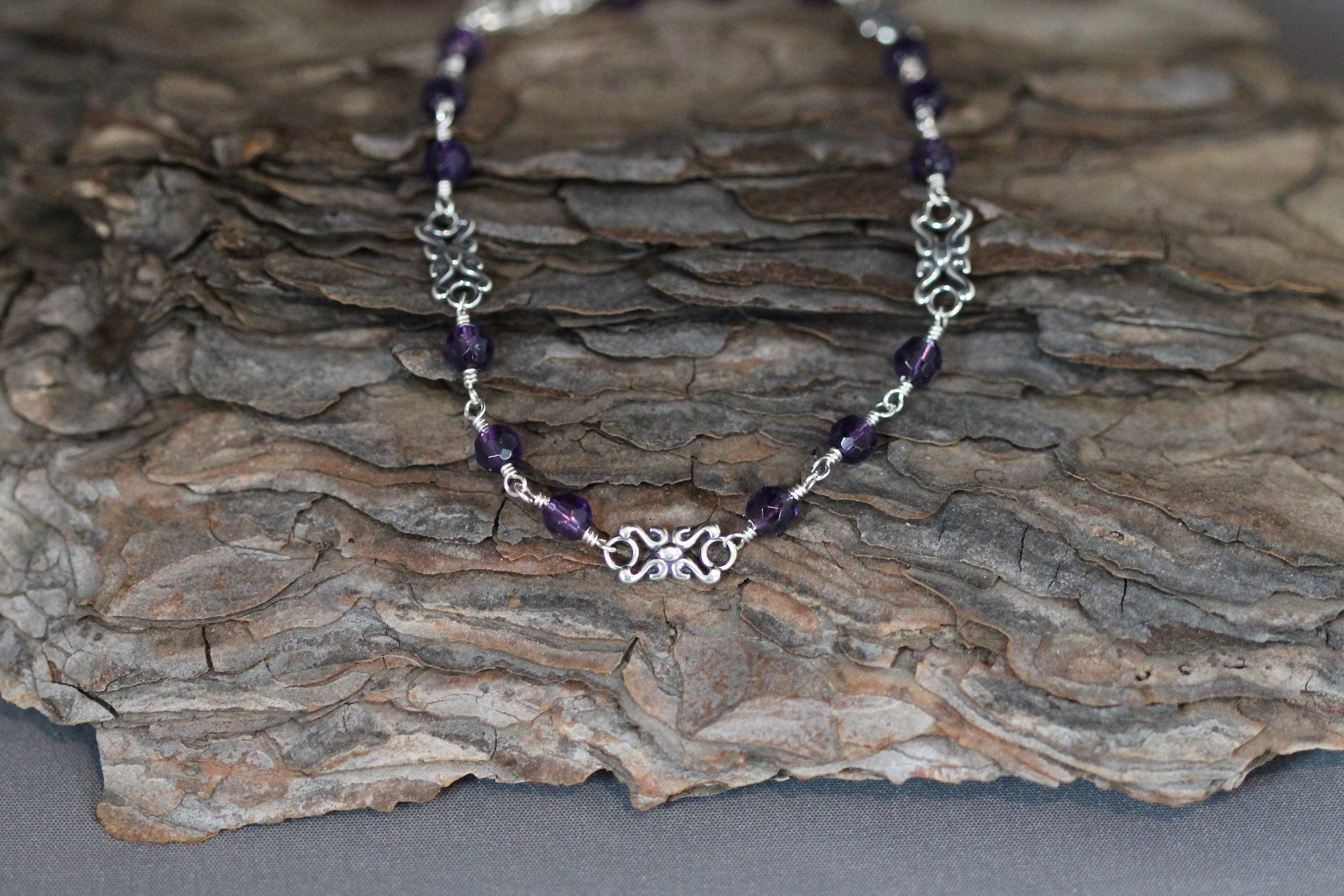Amethyst and Bali Sterling Silver Link Bracelet