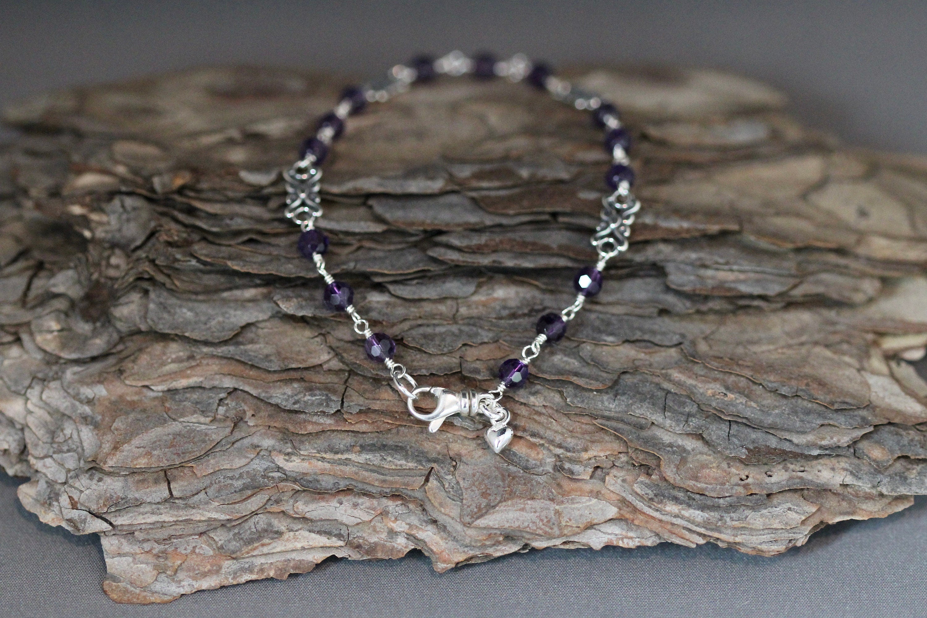 Amethyst and Bali Sterling Silver Link Bracelet