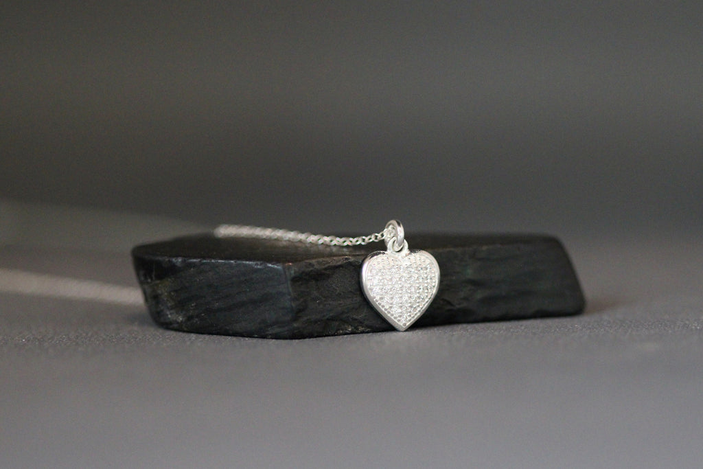 Cubic Zirconia Pave Heart Pendant Necklace in Sterling Silver