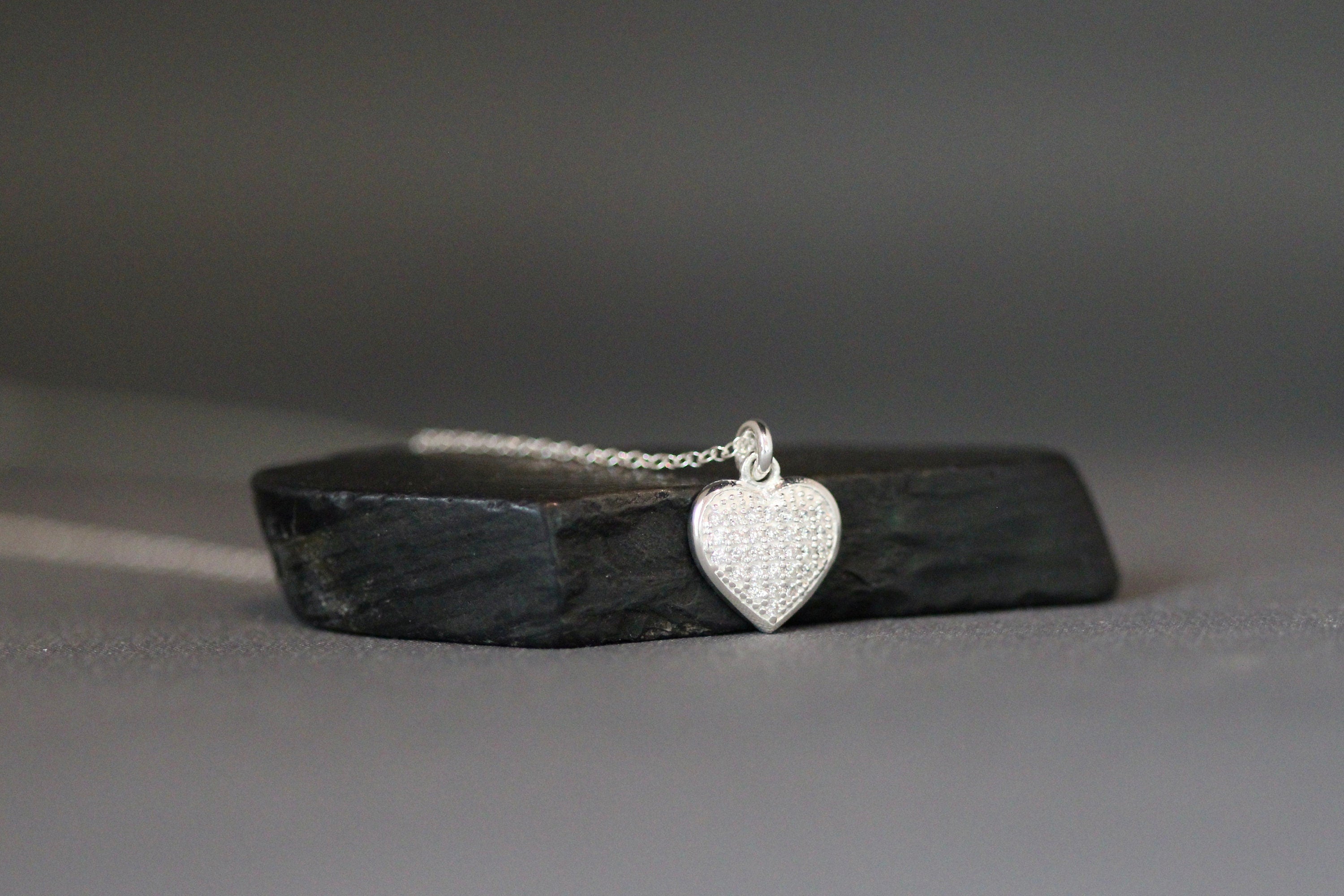 Cubic Zirconia Pave Heart Pendant Necklace in Sterling Silver
