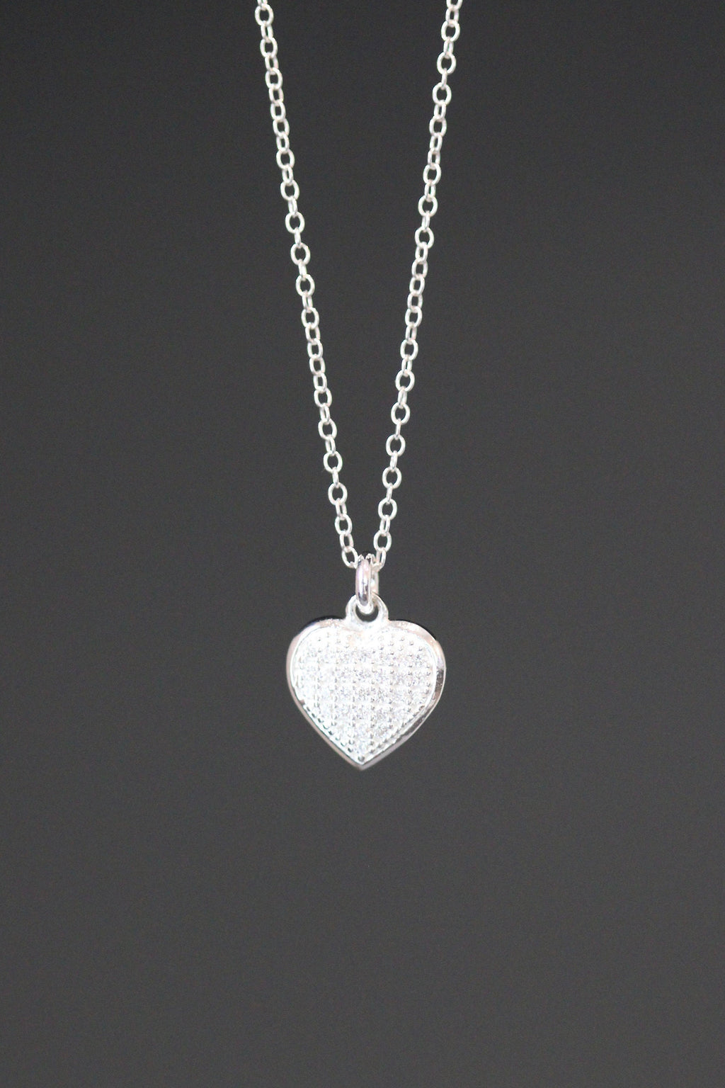 Cubic Zirconia Pave Heart Pendant Necklace in Sterling Silver
