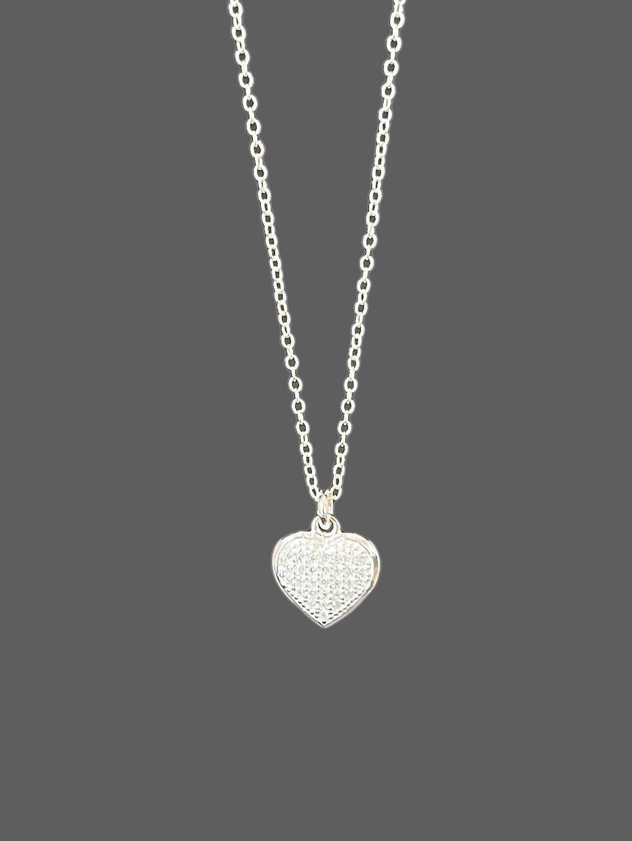 Cubic Zirconia Pave Heart Pendant Necklace in Sterling Silver