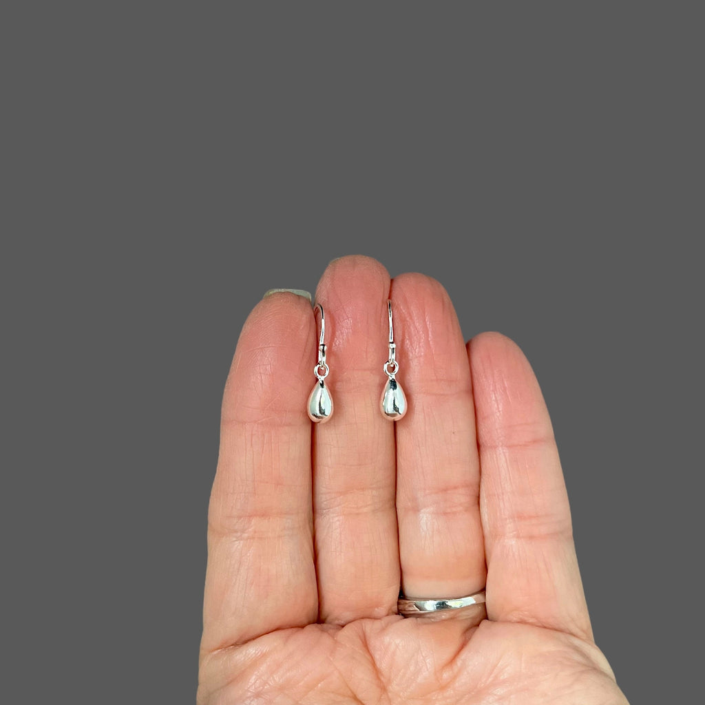 Petite Teardrop Charm Dangle Earrings in Sterling Silver