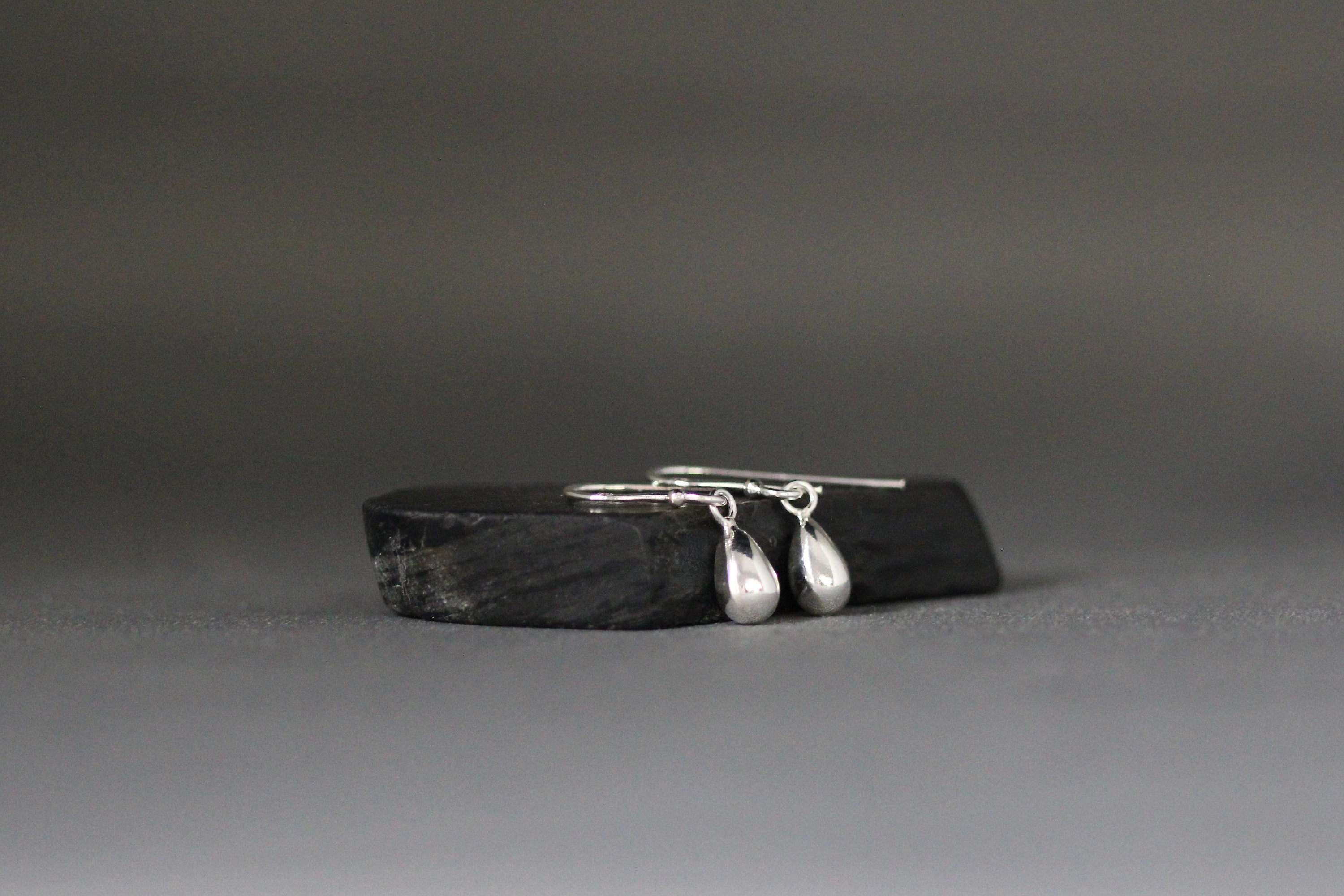 Petite Teardrop Charm Dangle Earrings in Sterling Silver