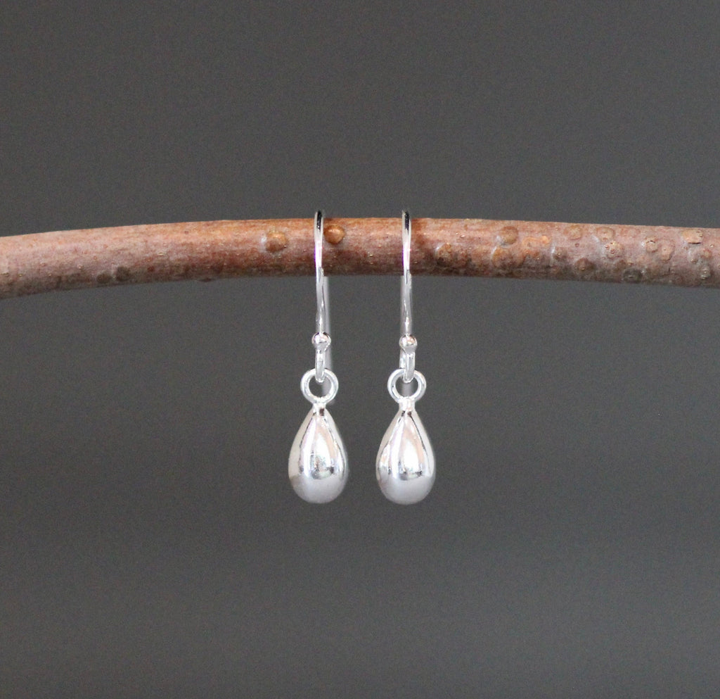 Petite Teardrop Charm Dangle Earrings in Sterling Silver