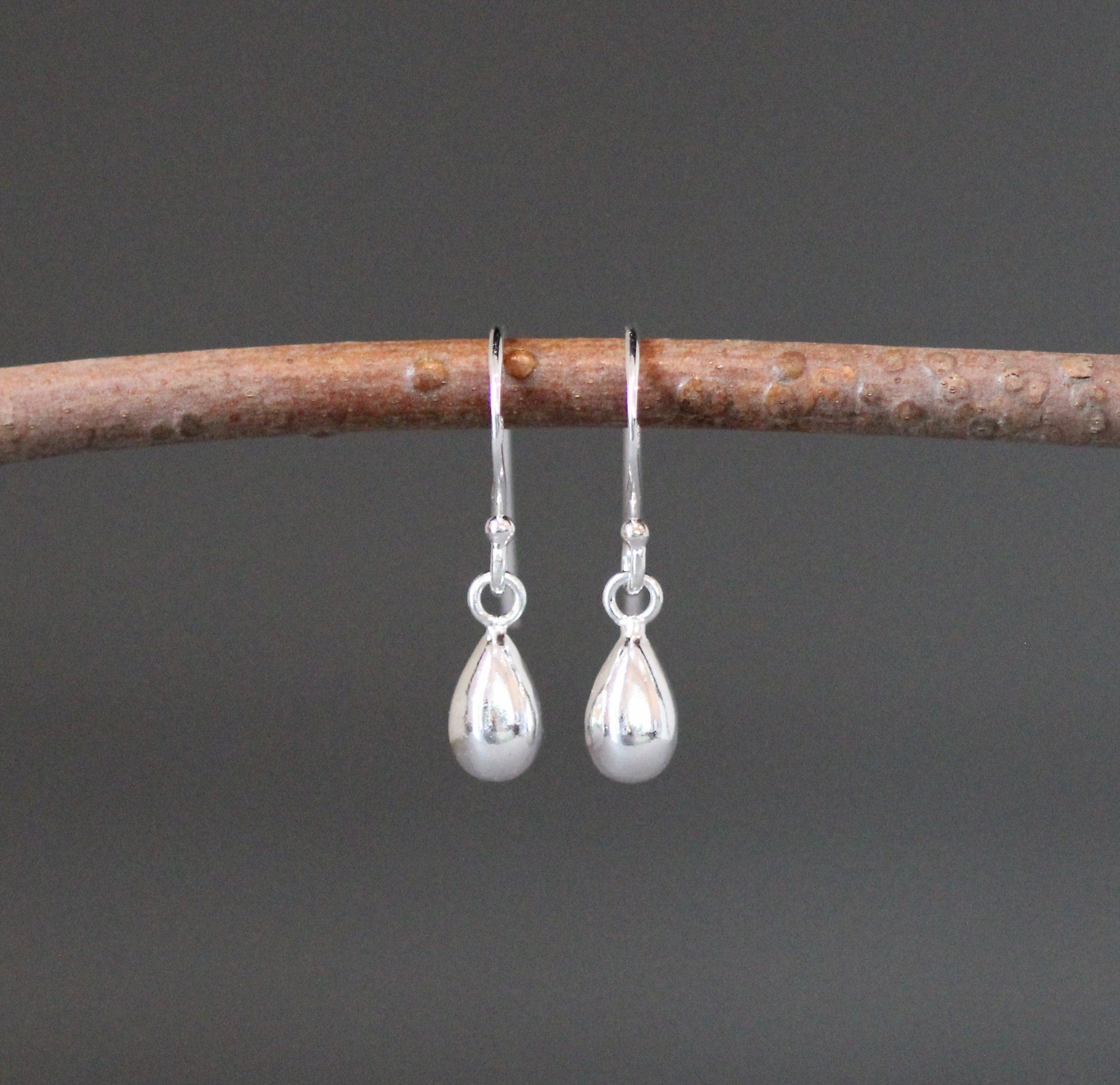 Petite Teardrop Charm Dangle Earrings in Sterling Silver