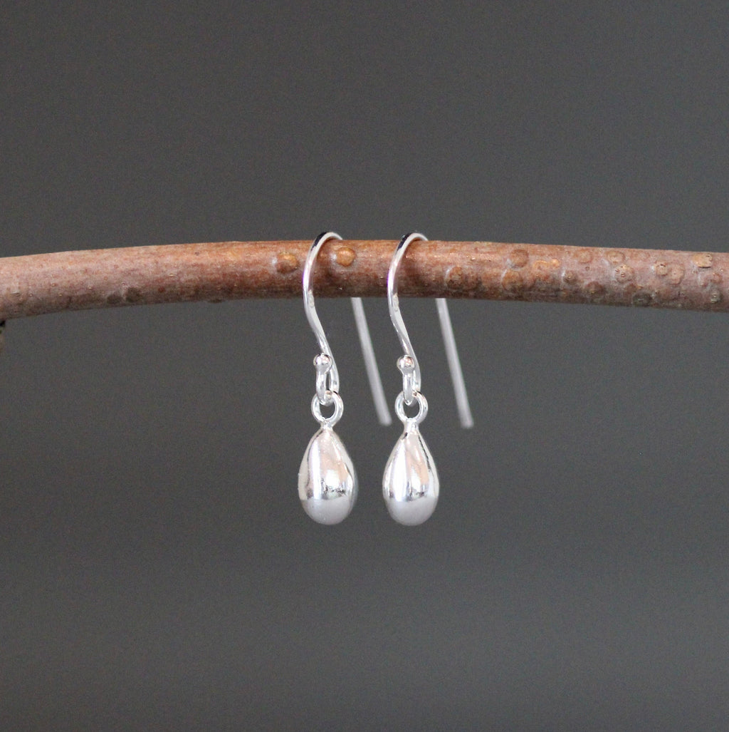 Petite Teardrop Charm Dangle Earrings in Sterling Silver