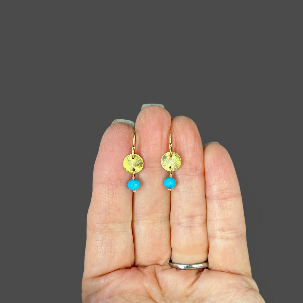 Turquoise and Gold Vermeil Brushed Disc Dangle Earrings